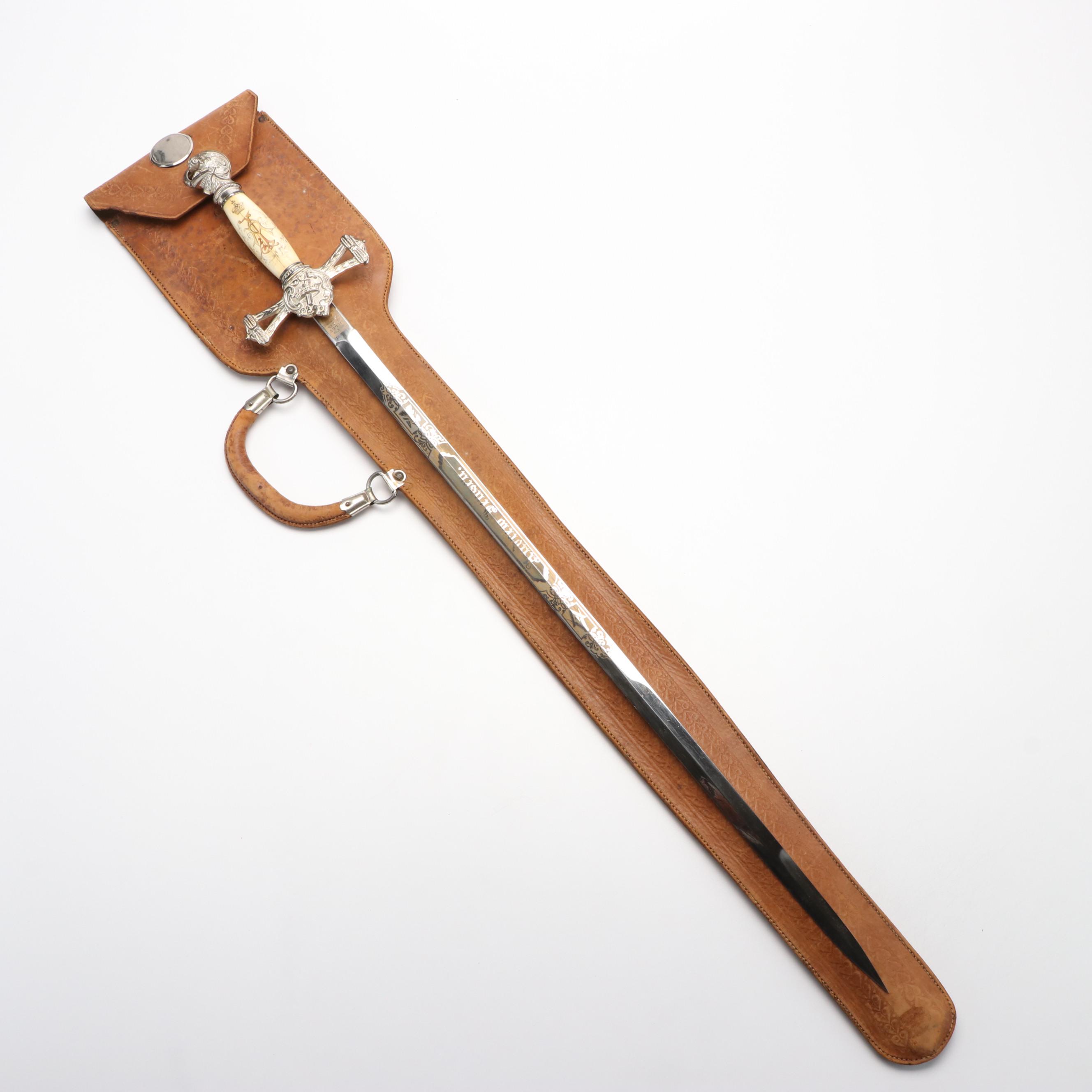 Masonic Ceremonial Sword With Scabbord and Leather Case