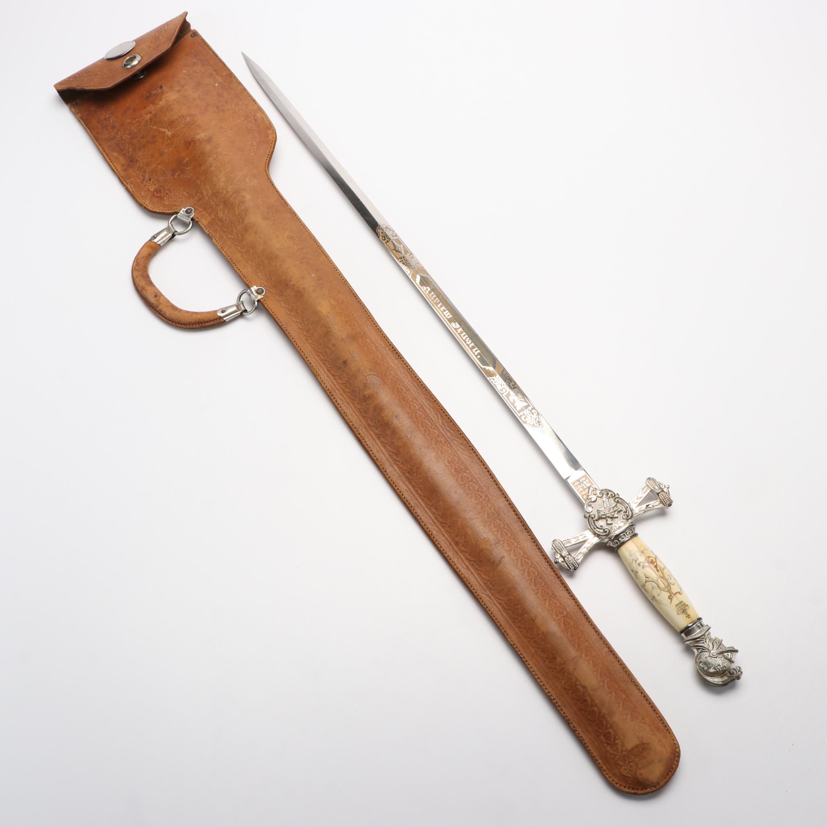 Masonic Ceremonial Sword With Scabbord and Leather Case