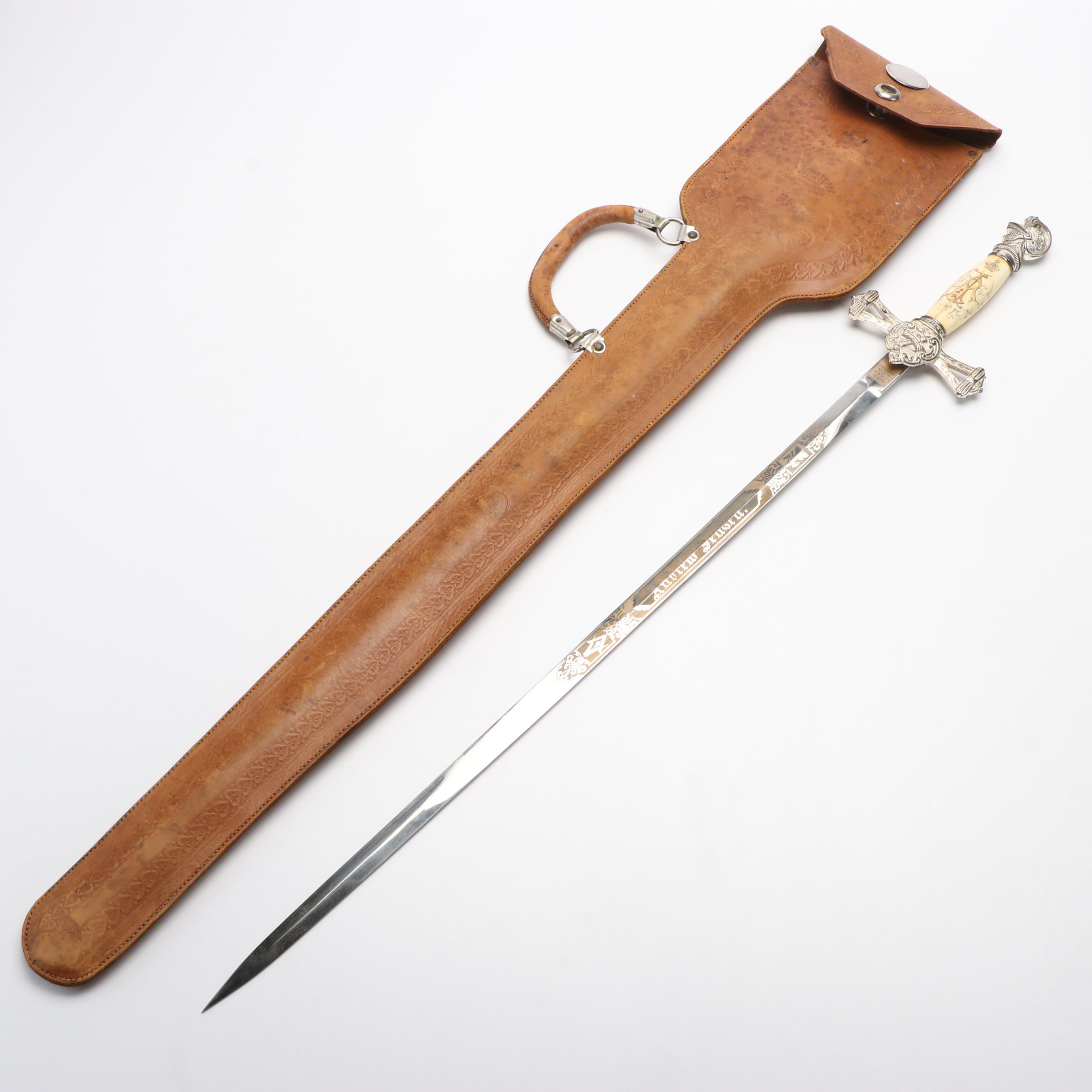 Masonic Ceremonial Sword With Scabbord and Leather Case