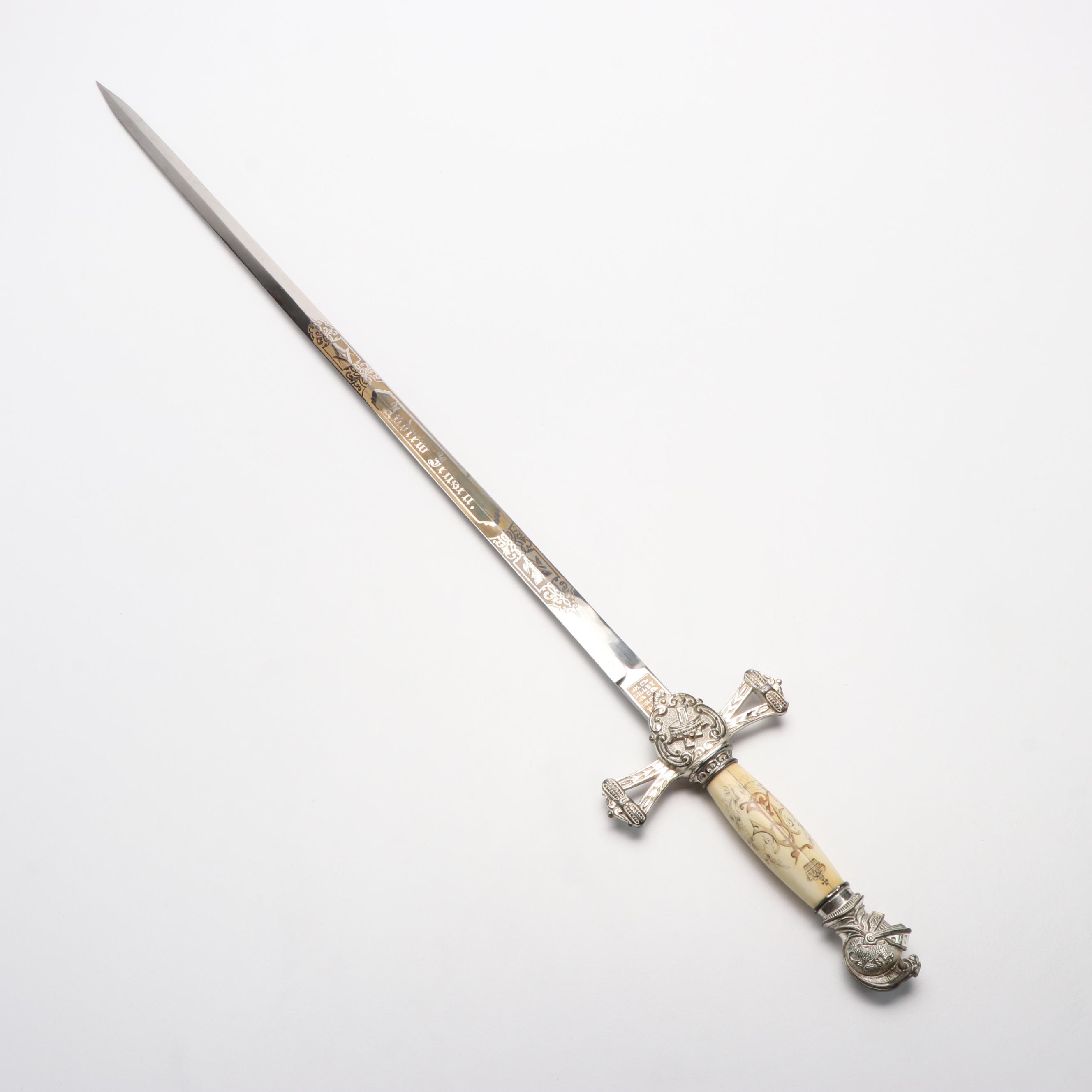 Masonic Ceremonial Sword With Scabbord and Leather Case