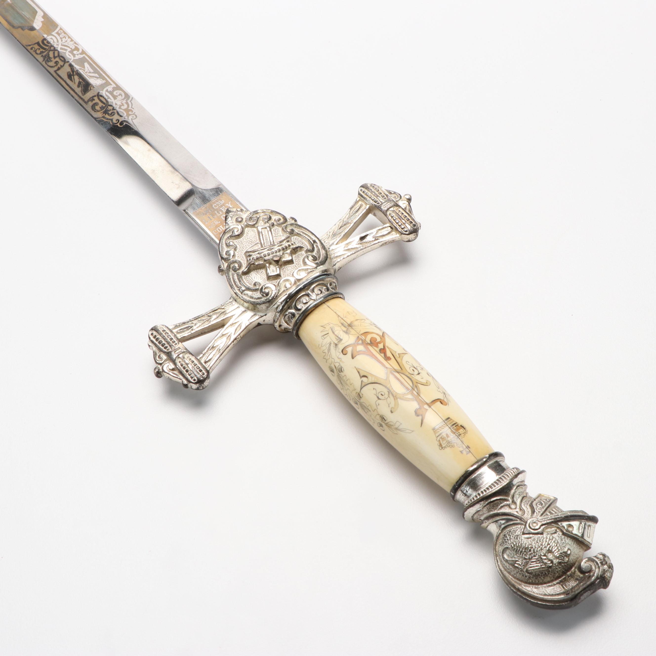 Masonic Ceremonial Sword With Scabbord and Leather Case