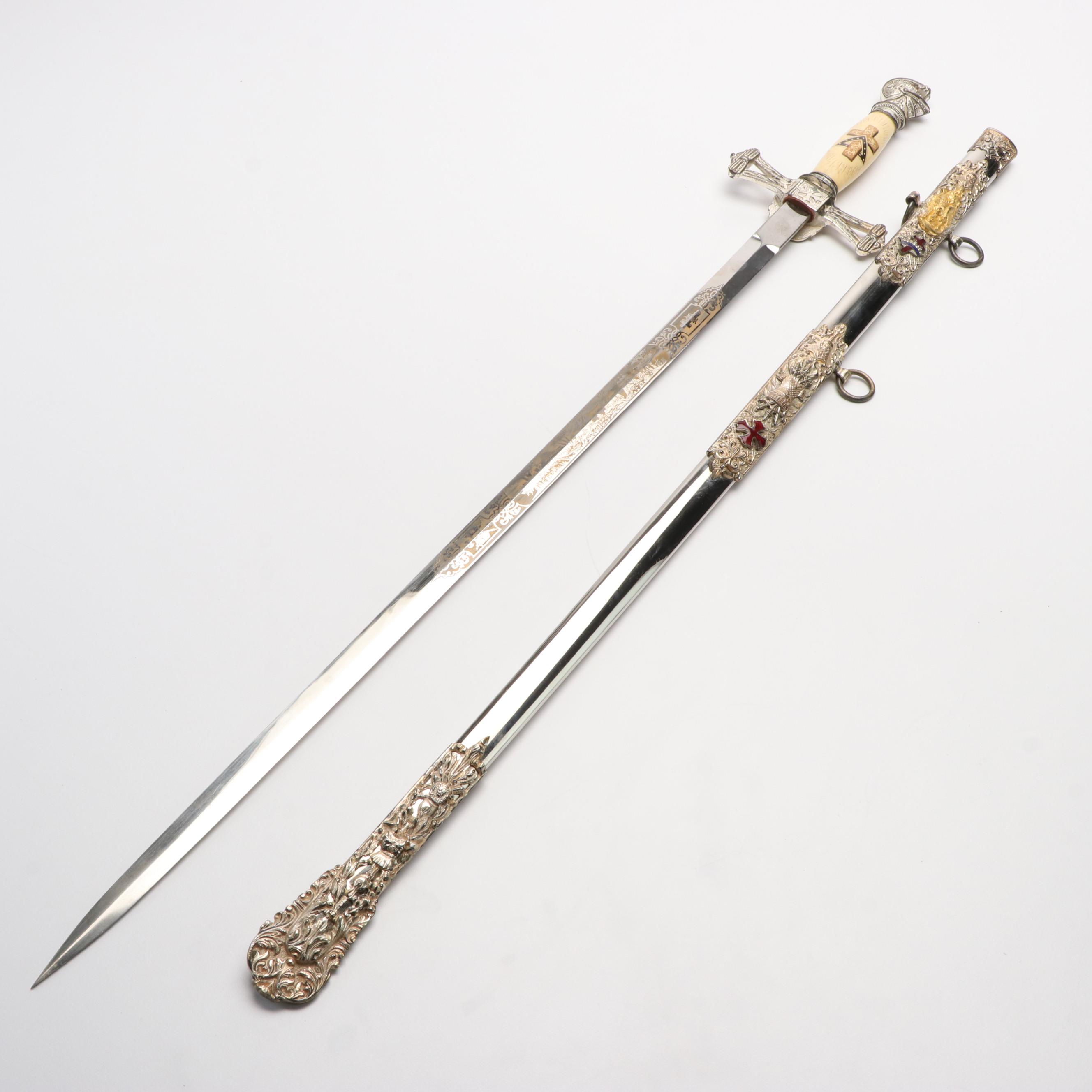 Masonic Ceremonial Sword With Scabbord and Leather Case