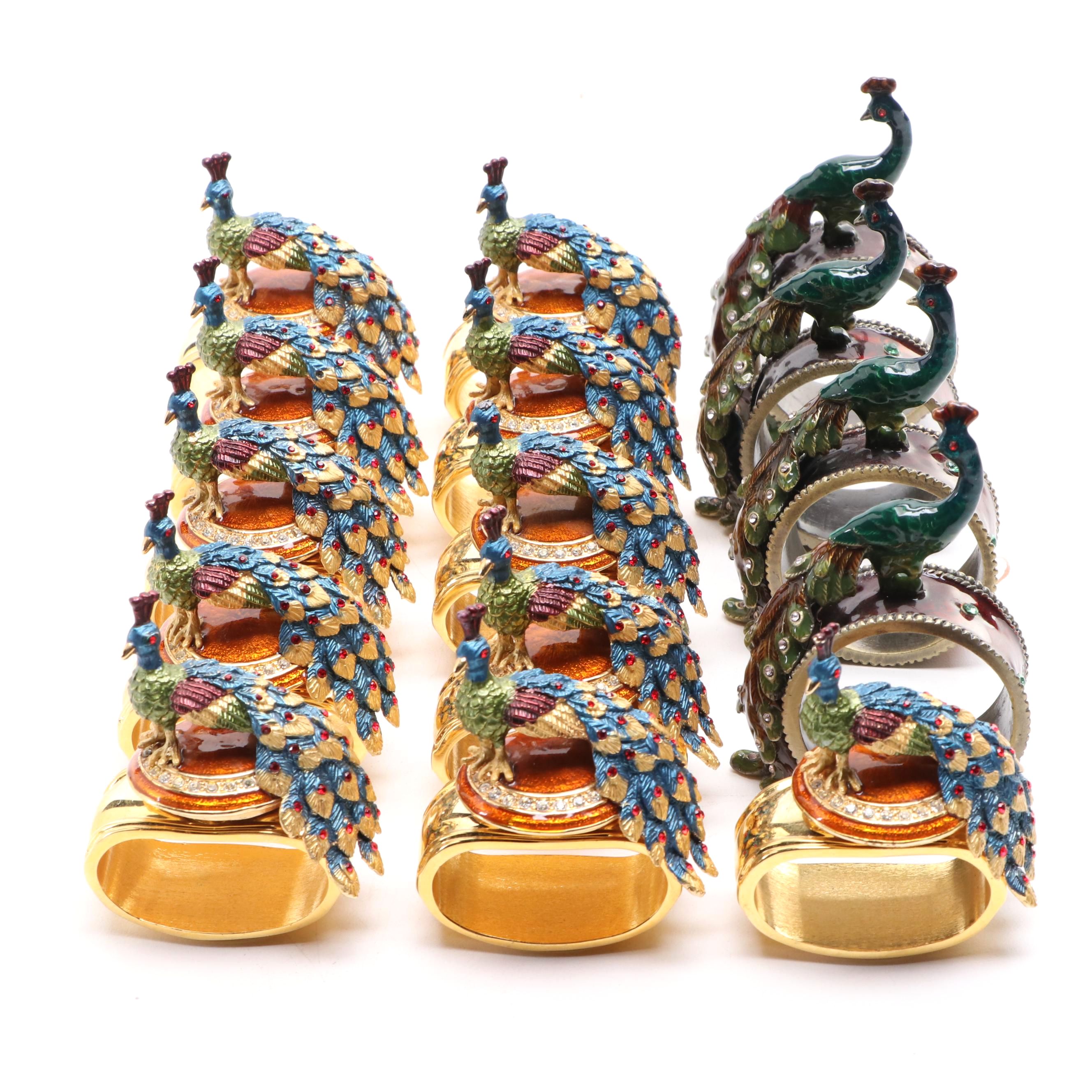 Hans Turnwald and Other Peacock Shaped Enamel Napkin Rings