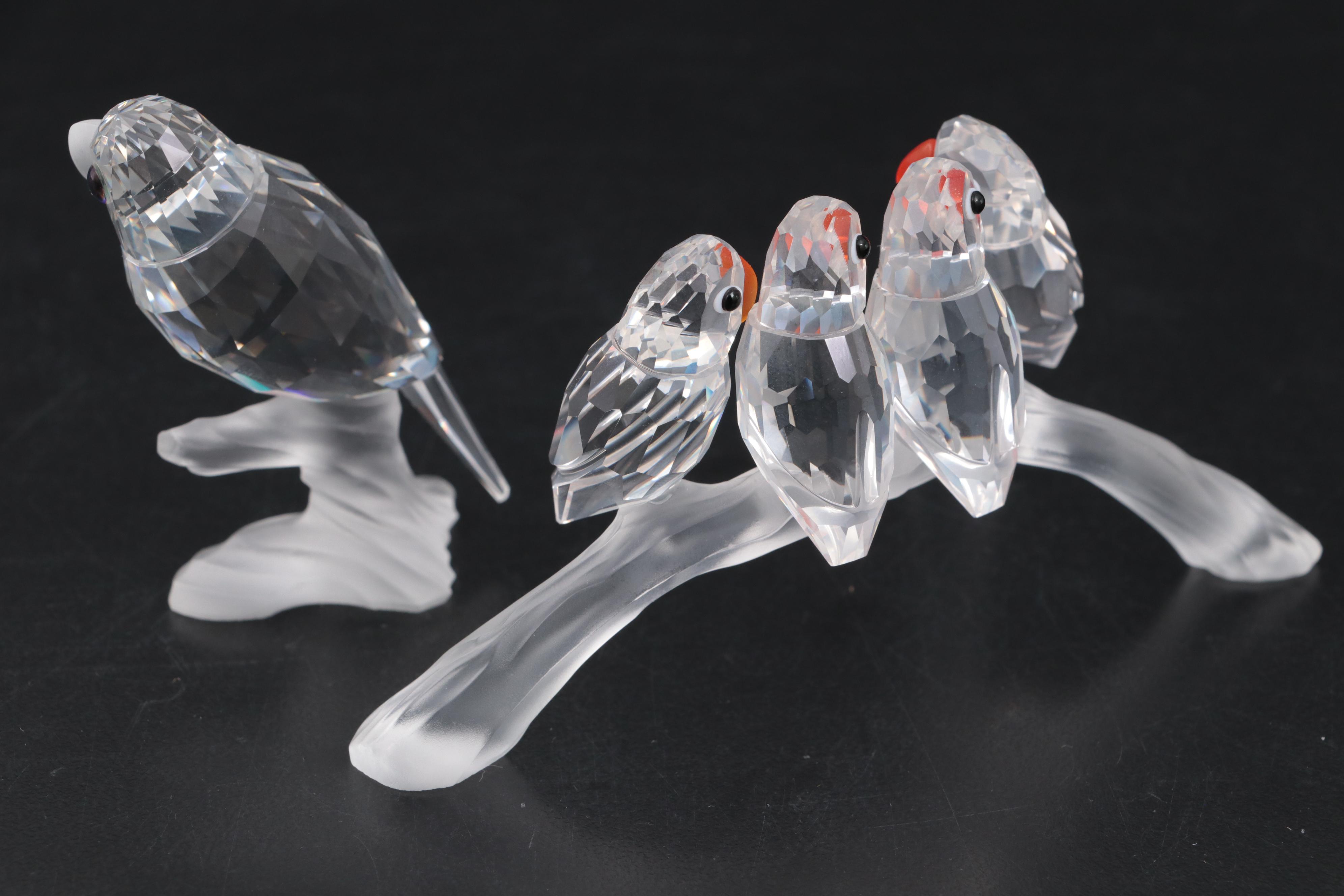 Swarovski Crystal Bird Figurines with Mirrored Display Tray, Late 20th Century