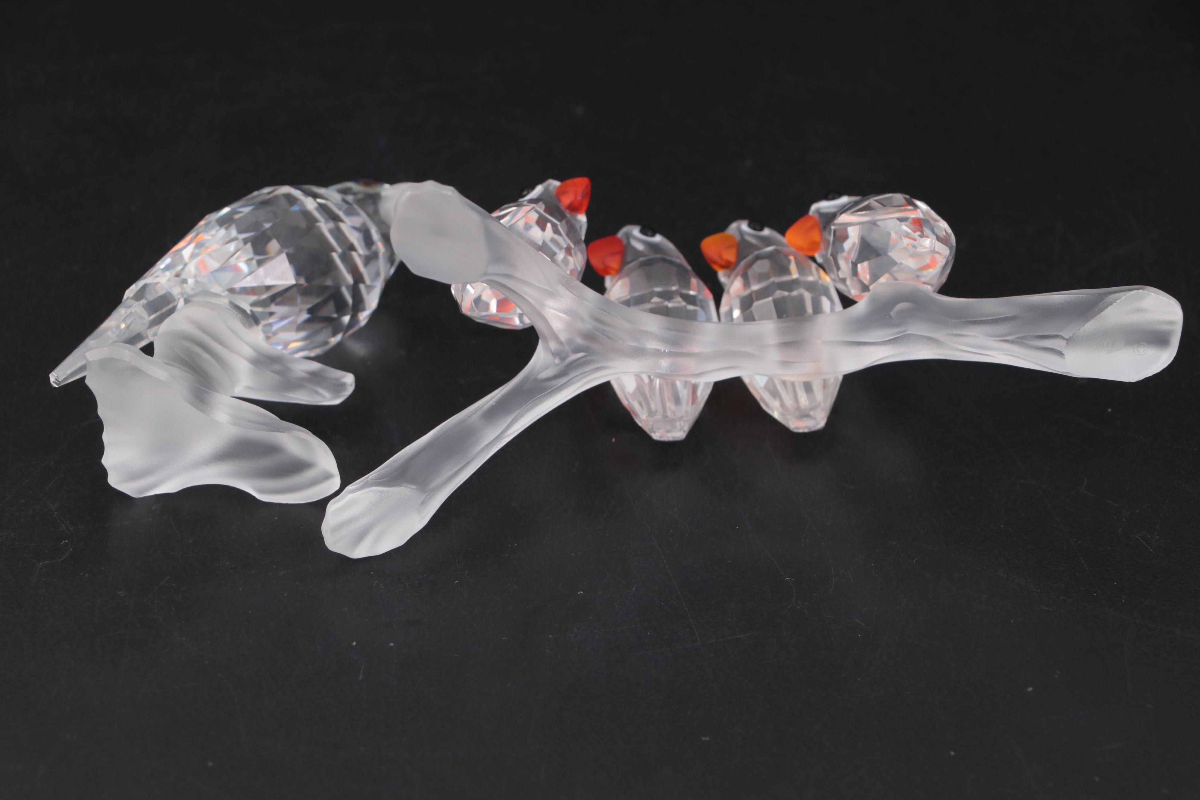 Swarovski Crystal Bird Figurines with Mirrored Display Tray, Late 20th Century