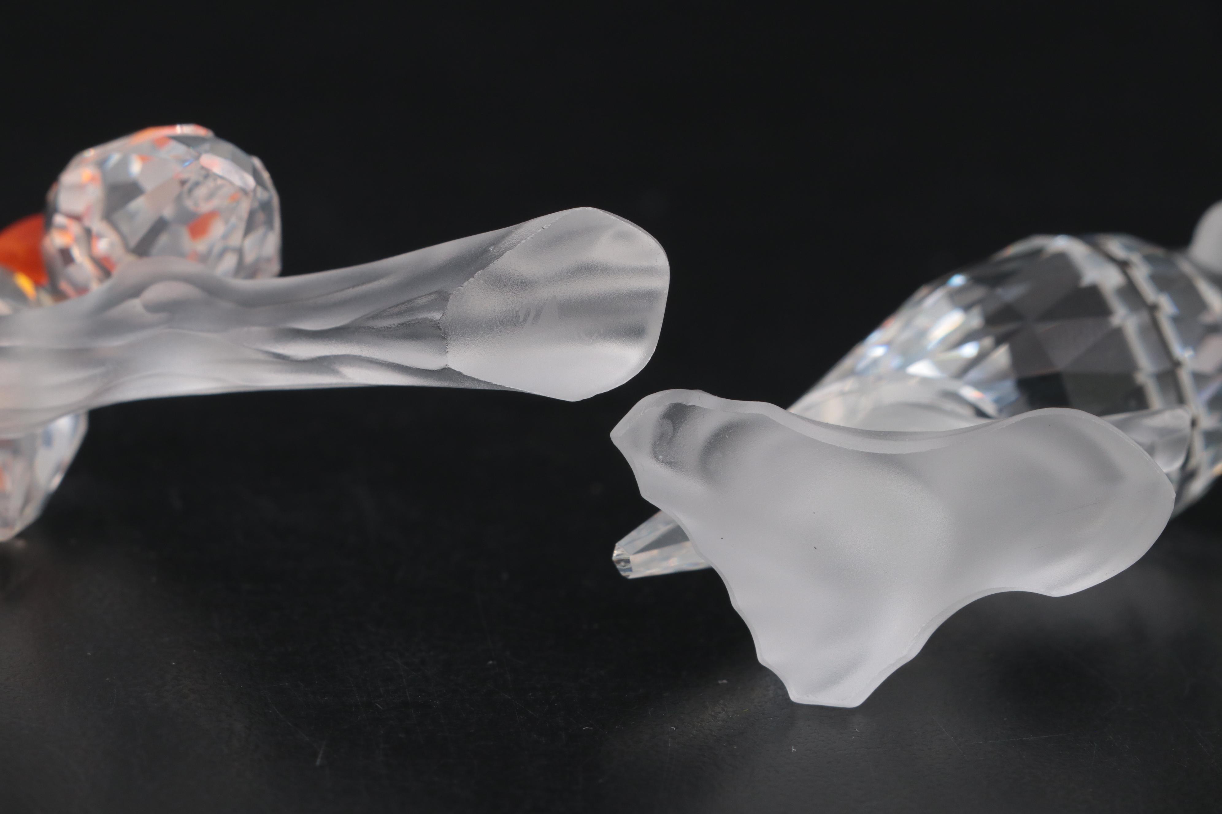 Swarovski Crystal Bird Figurines with Mirrored Display Tray, Late 20th Century