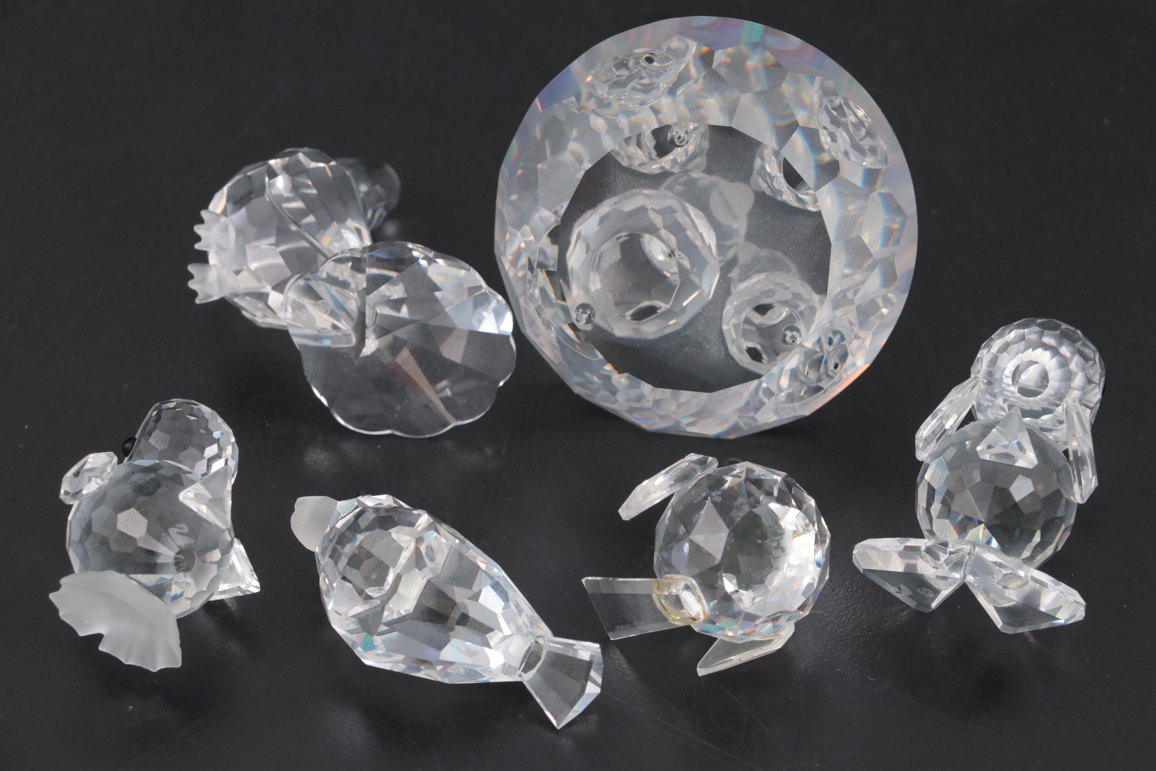 Swarovski Crystal Bird Figurines with Mirrored Display Tray, Late 20th Century