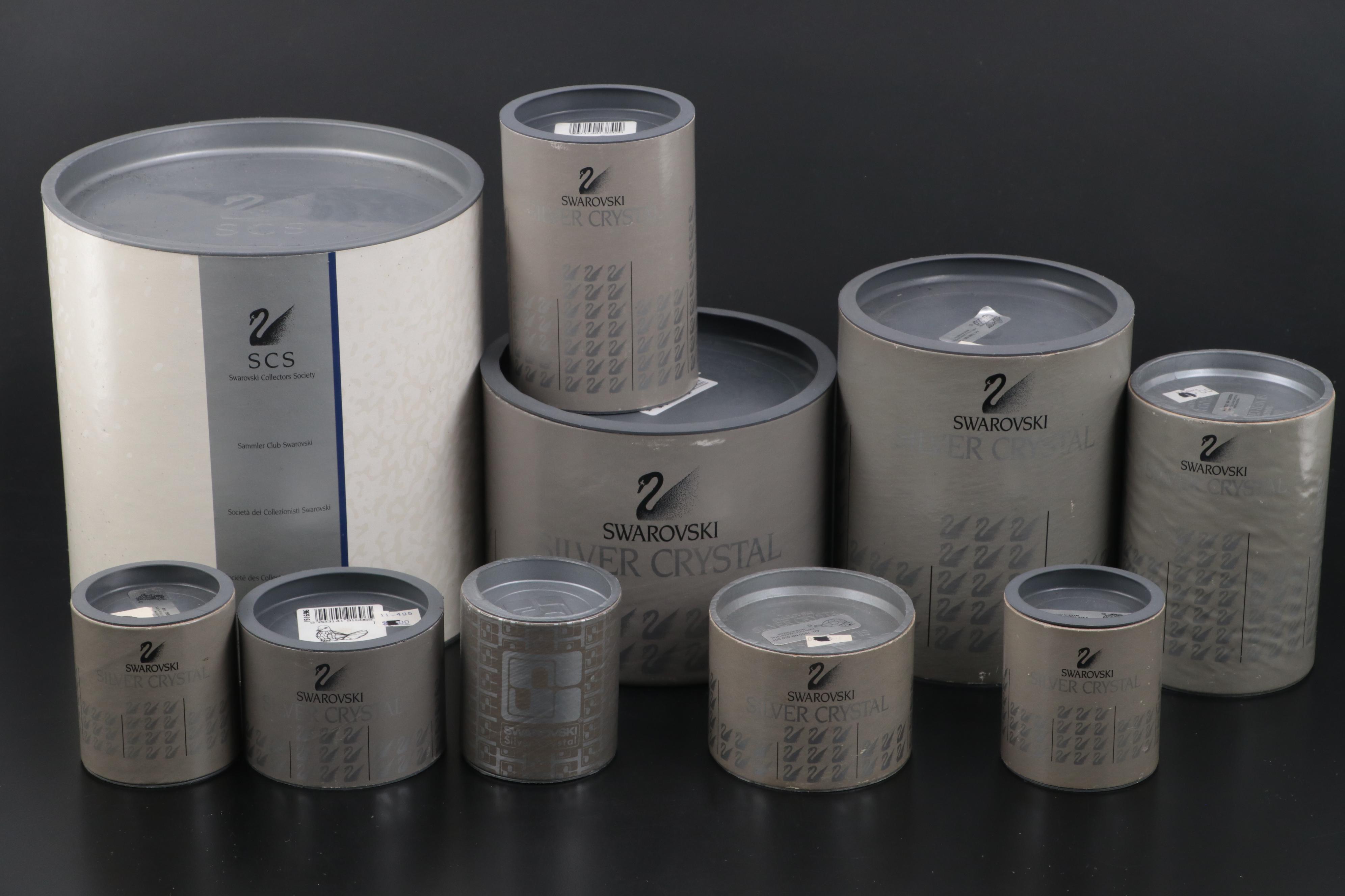 Swarovski Crystal Bird Figurines with Mirrored Display Tray, Late 20th Century