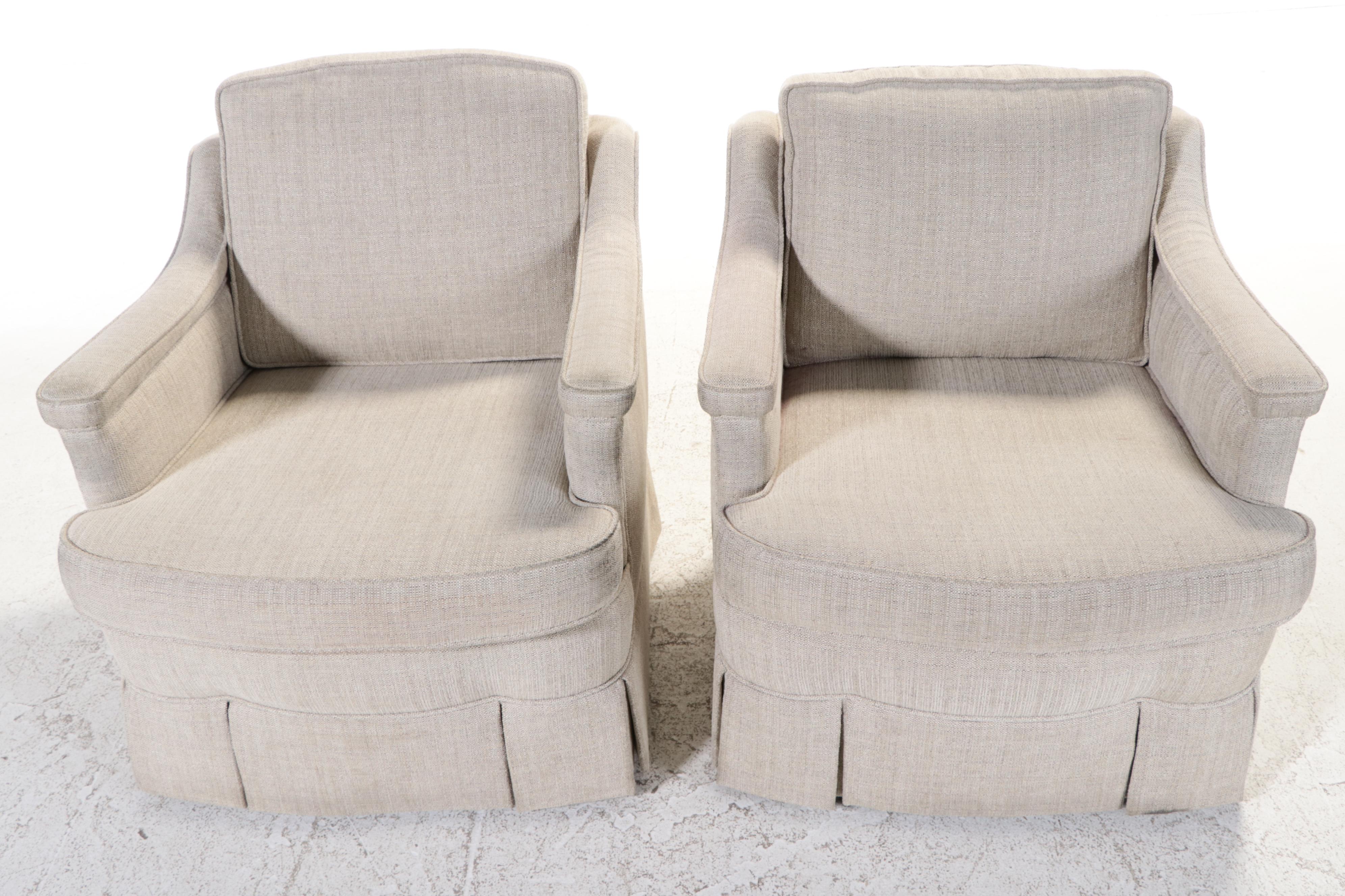 Pair of Beige Textural Upholstered Club Chairs
