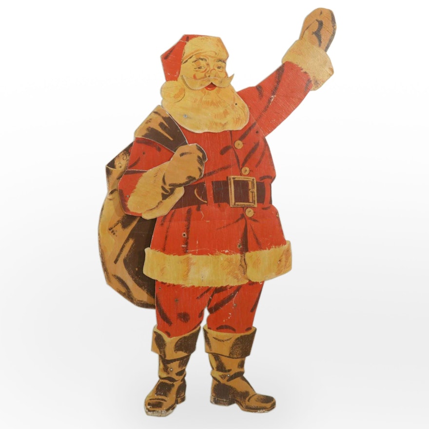 Wooden Cut-Out Santa, Mid-20th Century