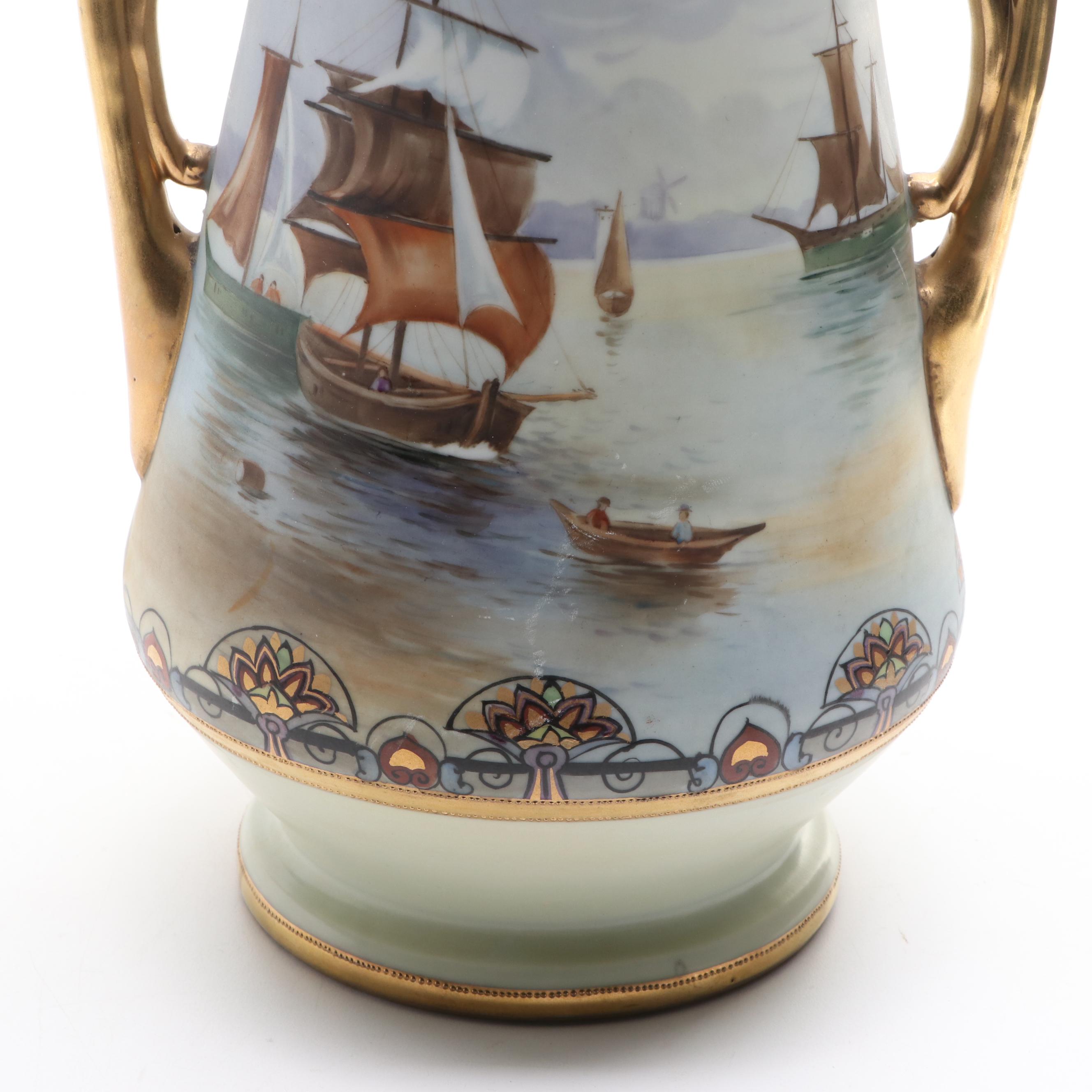 Morimoto Brothers Nippon Porcelain Art Nouveau Style Hand-Painted Vase