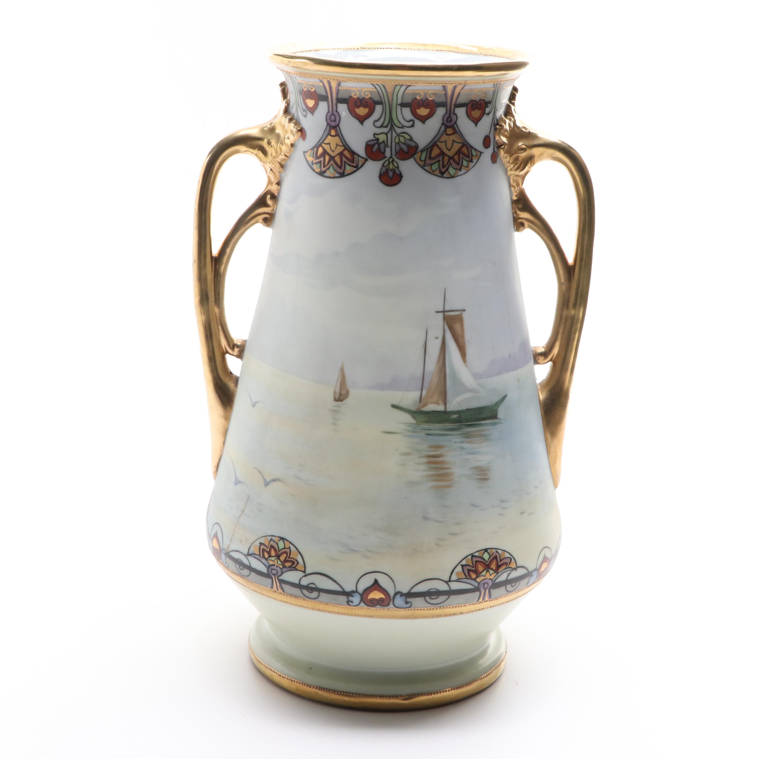 Morimoto Brothers Nippon Porcelain Art Nouveau Style Hand-Painted Vase