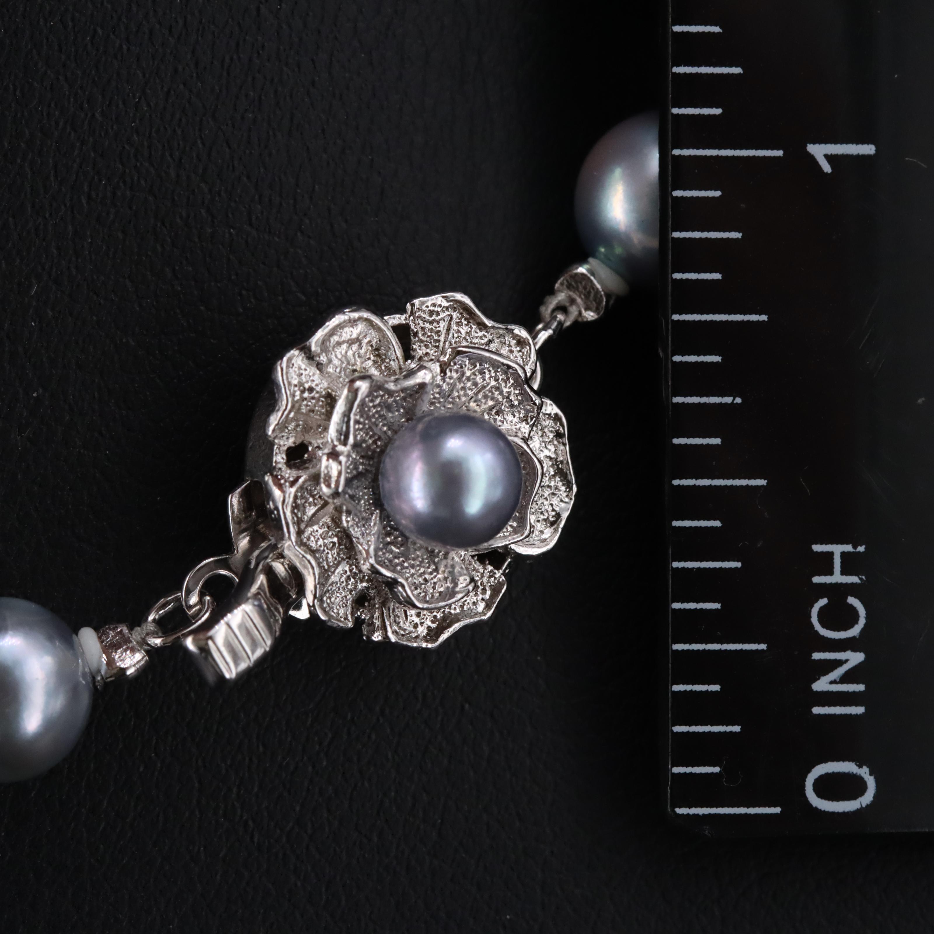 Pearl Necklace with Pearl Accent Flower Shaped Clasp