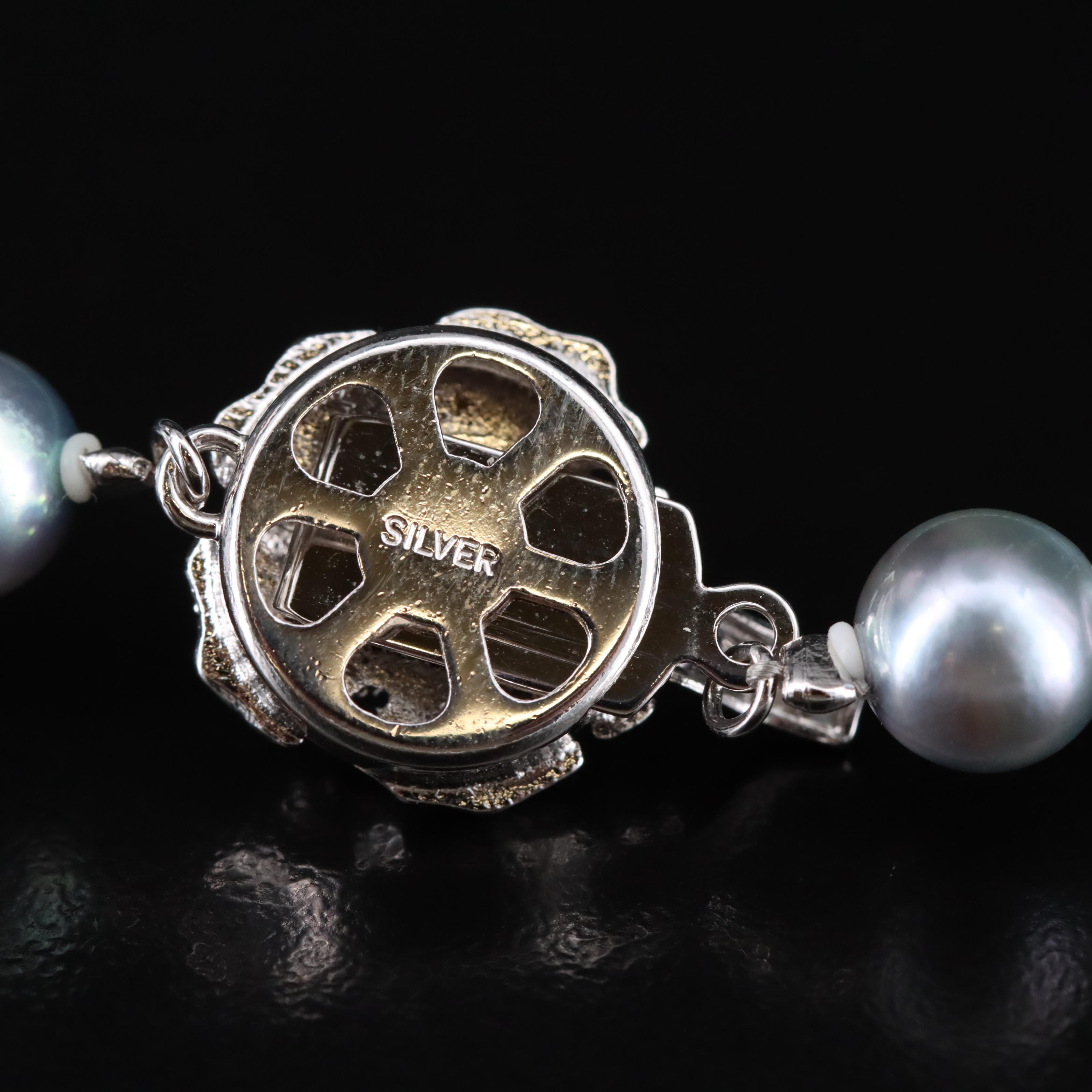 Pearl Necklace with Pearl Accent Flower Shaped Clasp