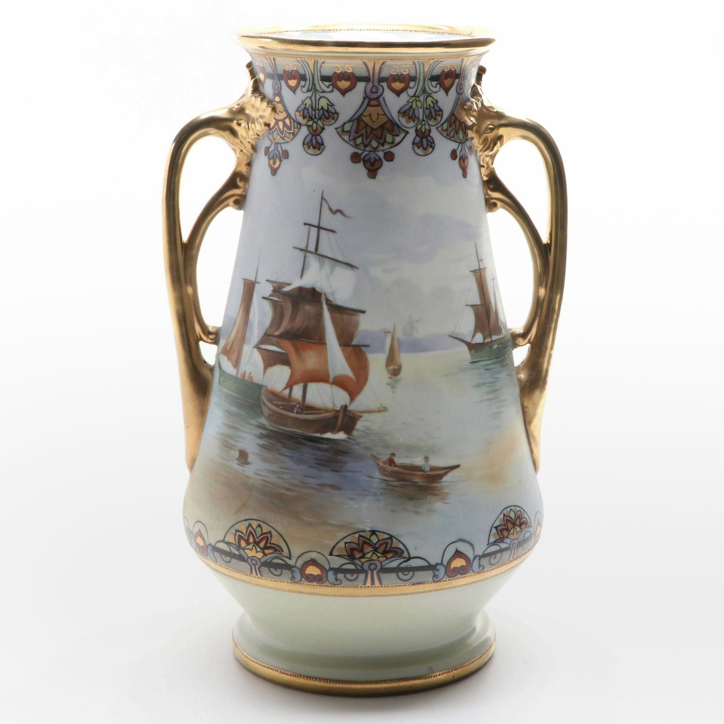 Morimoto Brothers Nippon Porcelain Art Nouveau Style Hand-Painted Vase