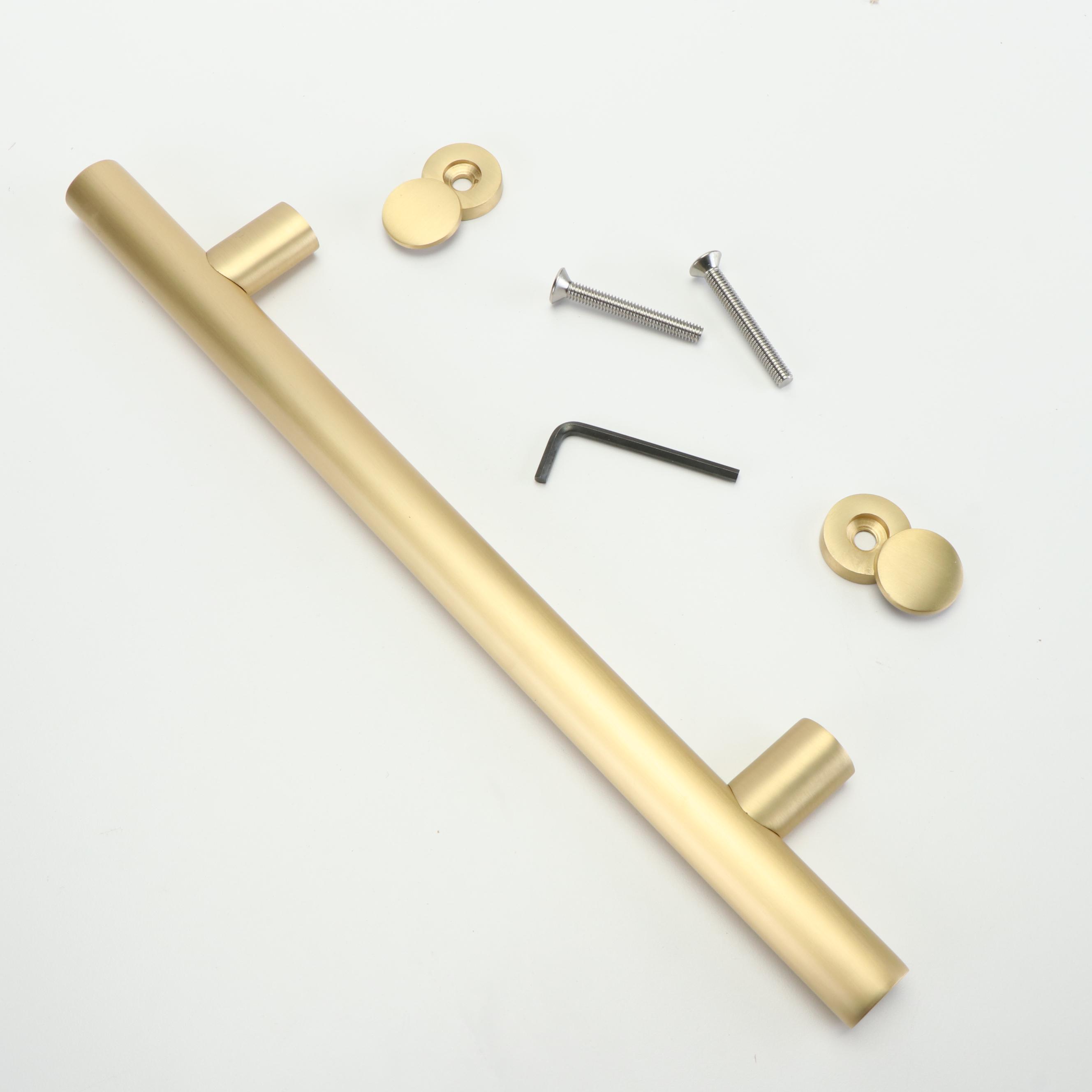 Two Solid Brass Door Pulls in Satin Brass Finish