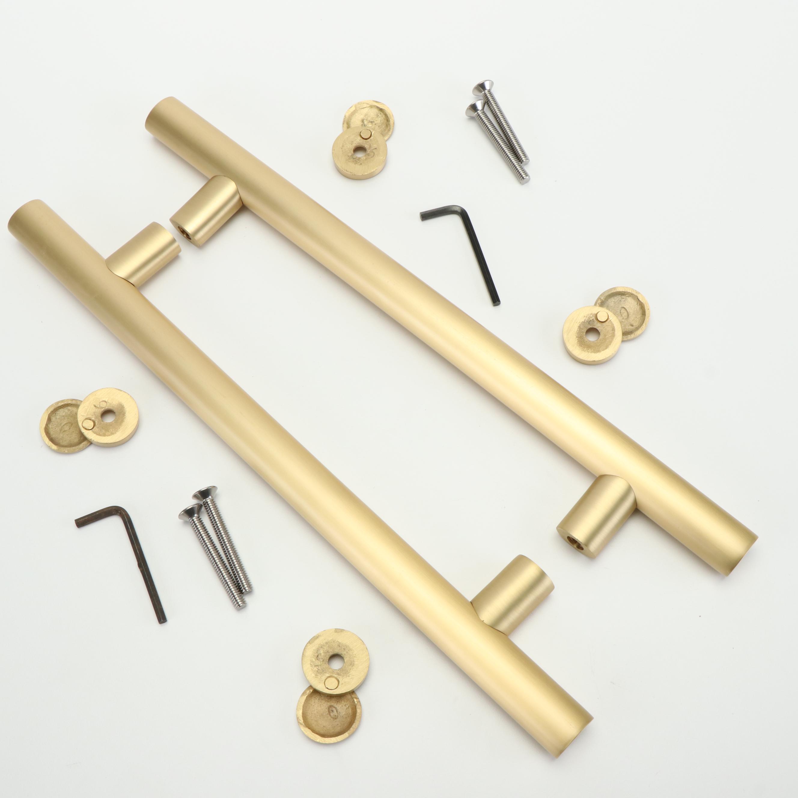 Two Solid Brass Door Pulls in Satin Brass Finish
