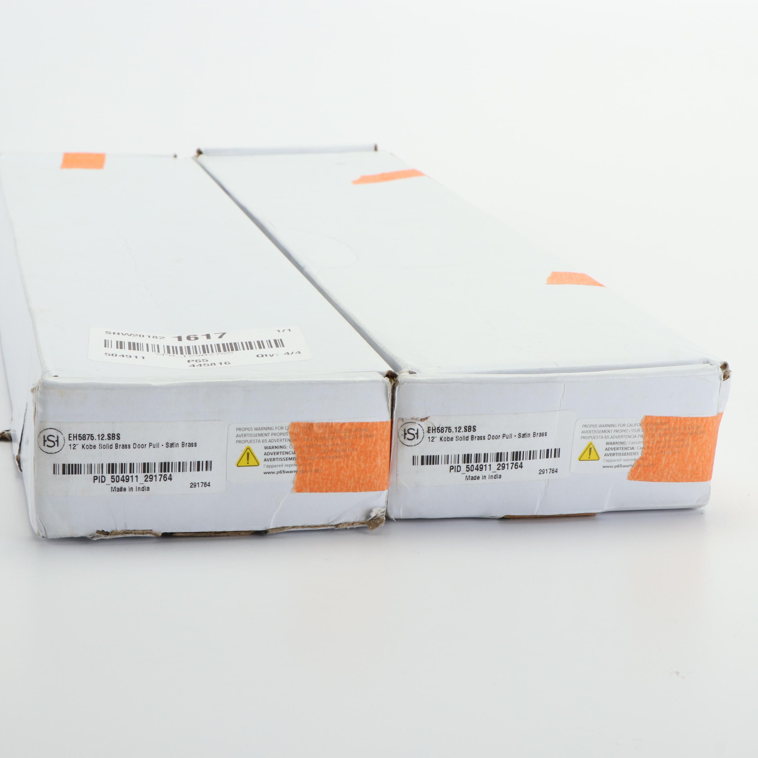 Two Solid Brass Door Pulls in Satin Brass Finish