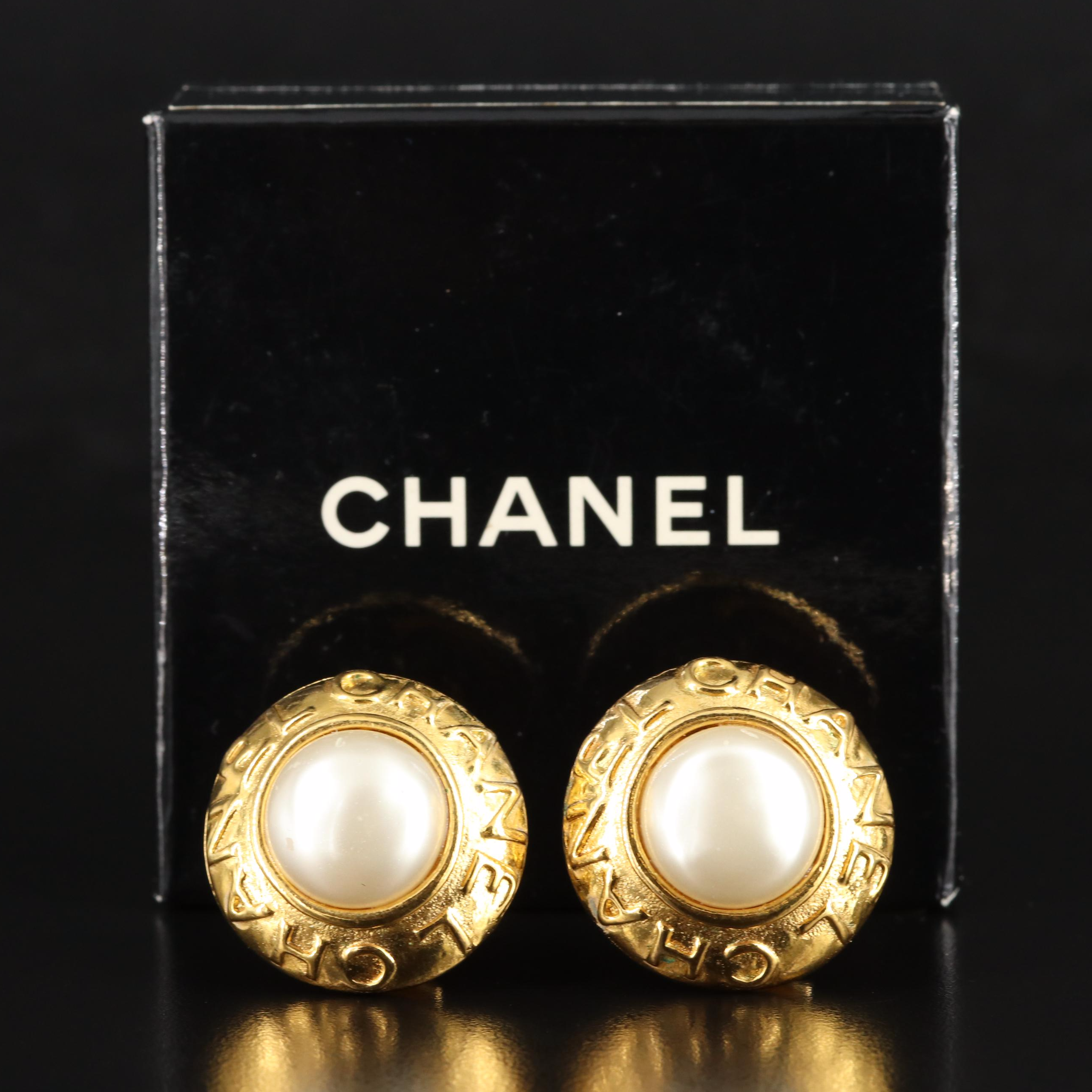 Chanel Faux Pearl Signature Earrings