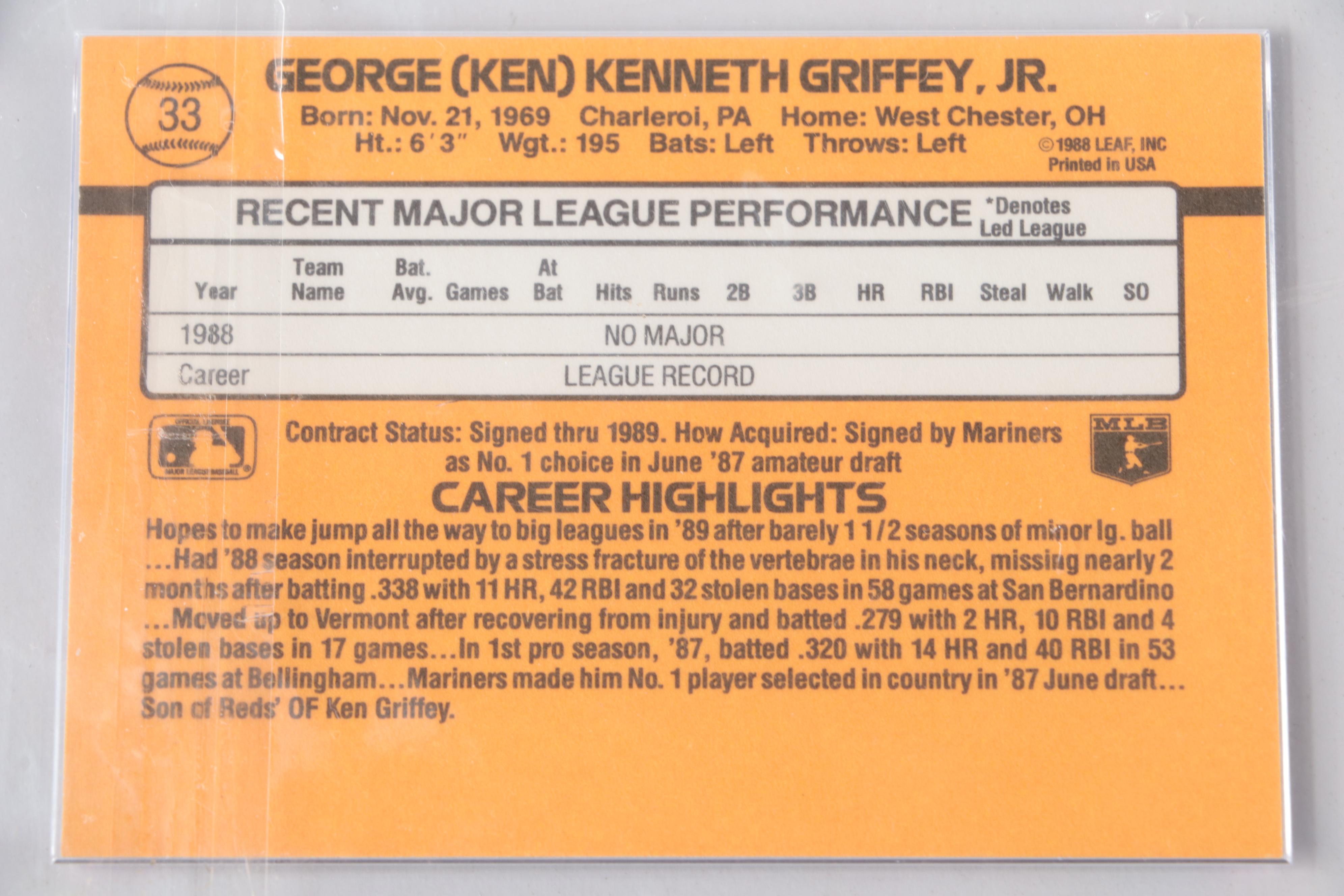 Topps with Other Baseball Cards Featuring Ken Griffey Jr. Rookie and More