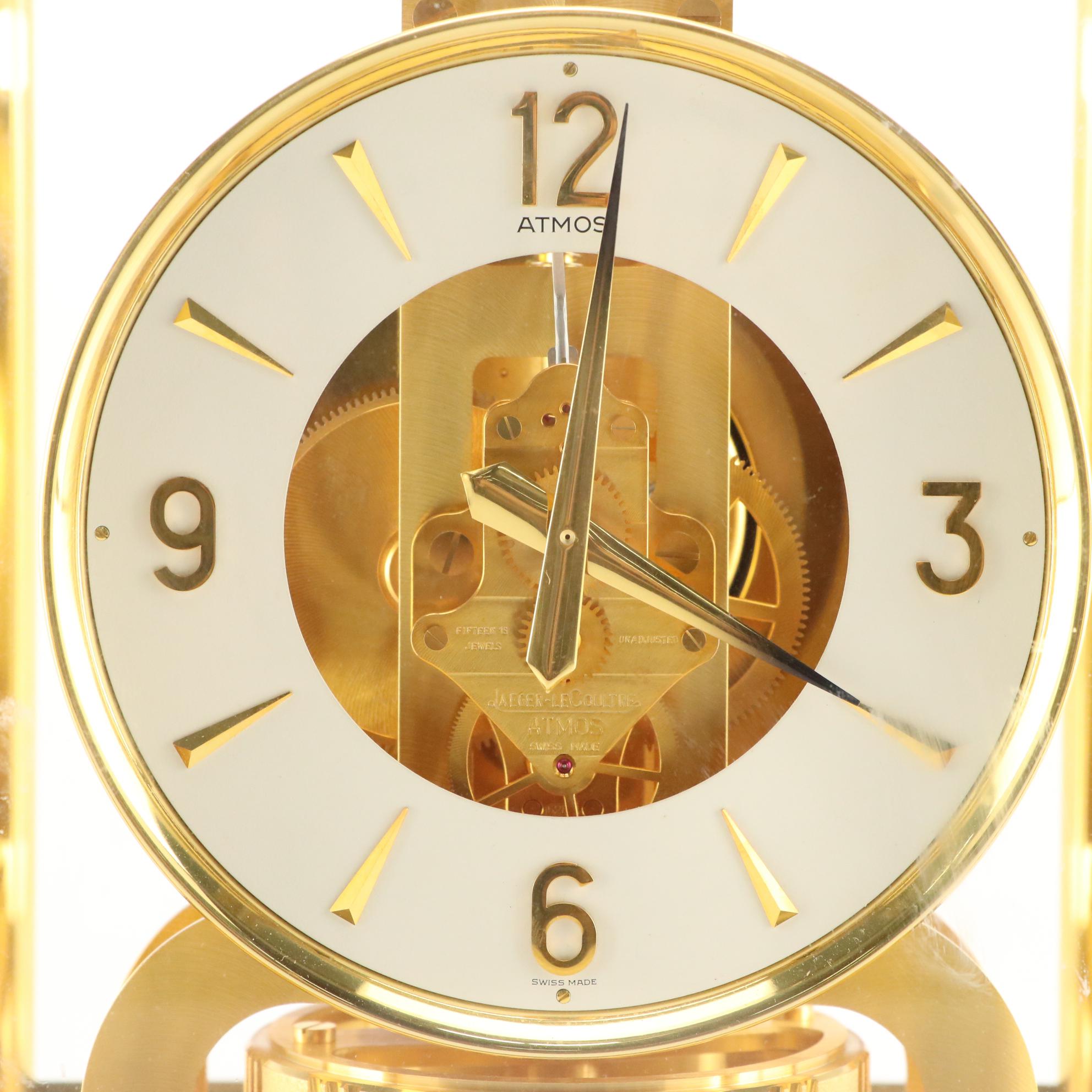 Jaeger-LeCoultre "Atmos" Swiss Brass and Glass Perpetual Motion Mantel Clock