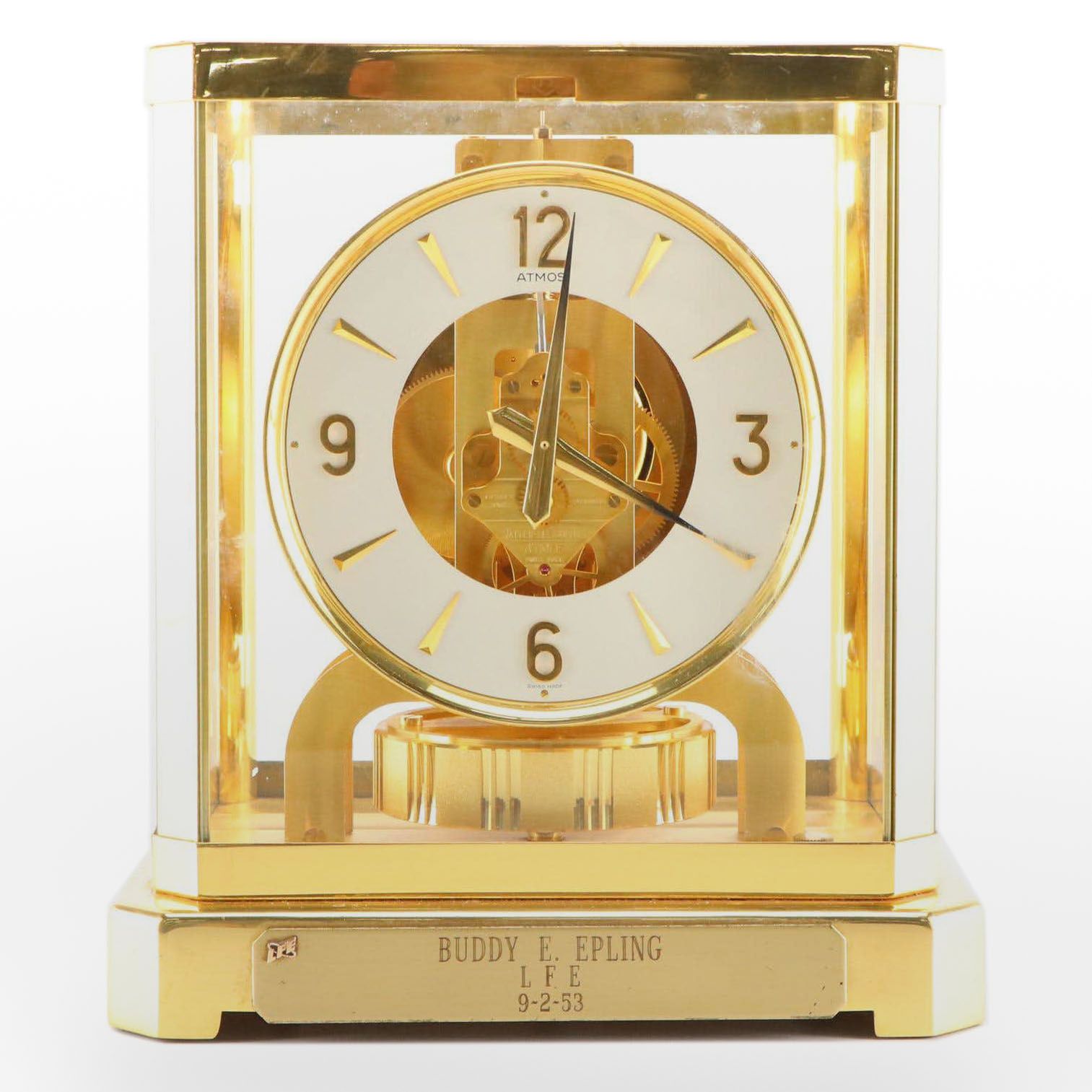 Jaeger-LeCoultre "Atmos" Swiss Brass and Glass Perpetual Motion Mantel Clock