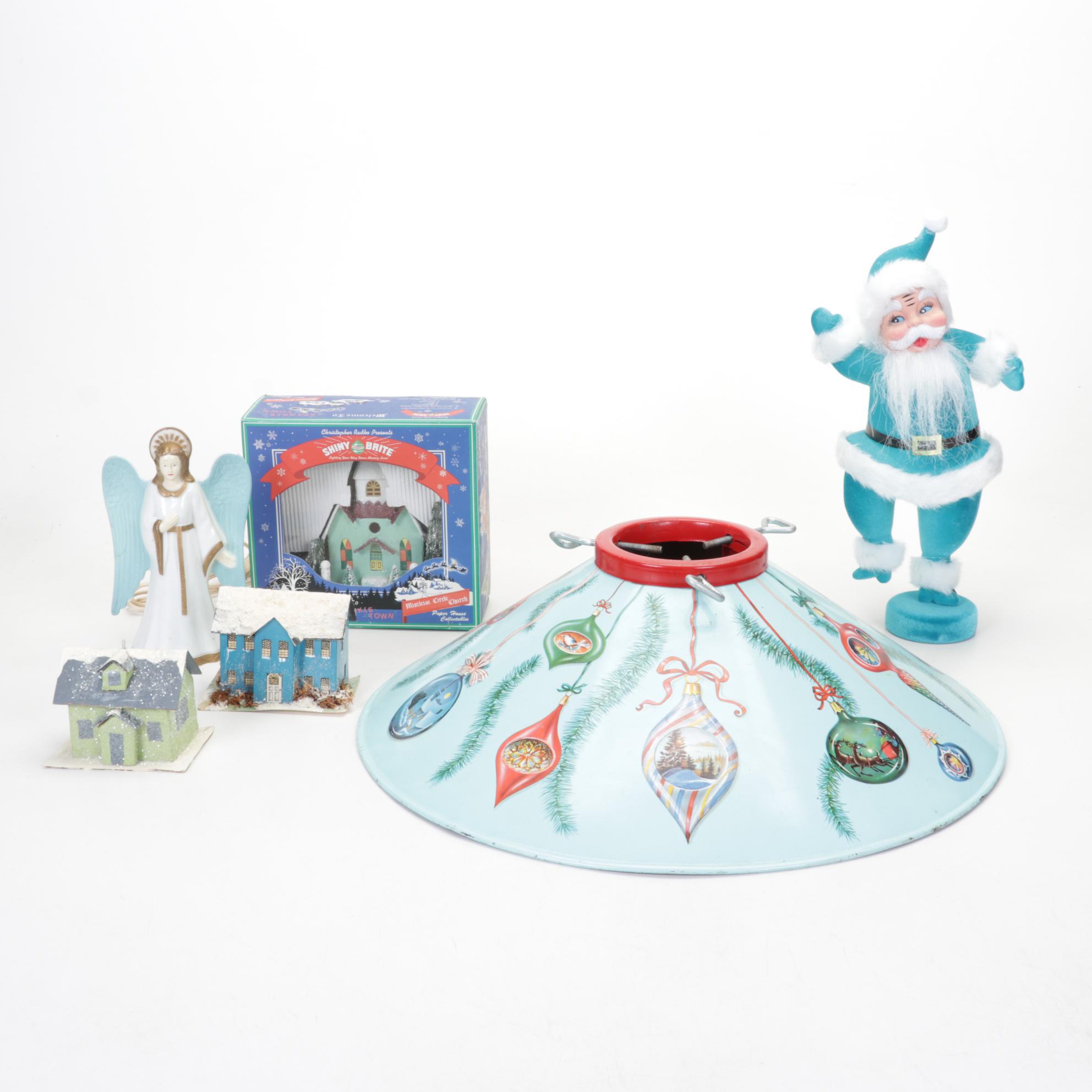 Coloramic Tree Stand, Light-up Angel Topper, and Putz in Old and New Collection