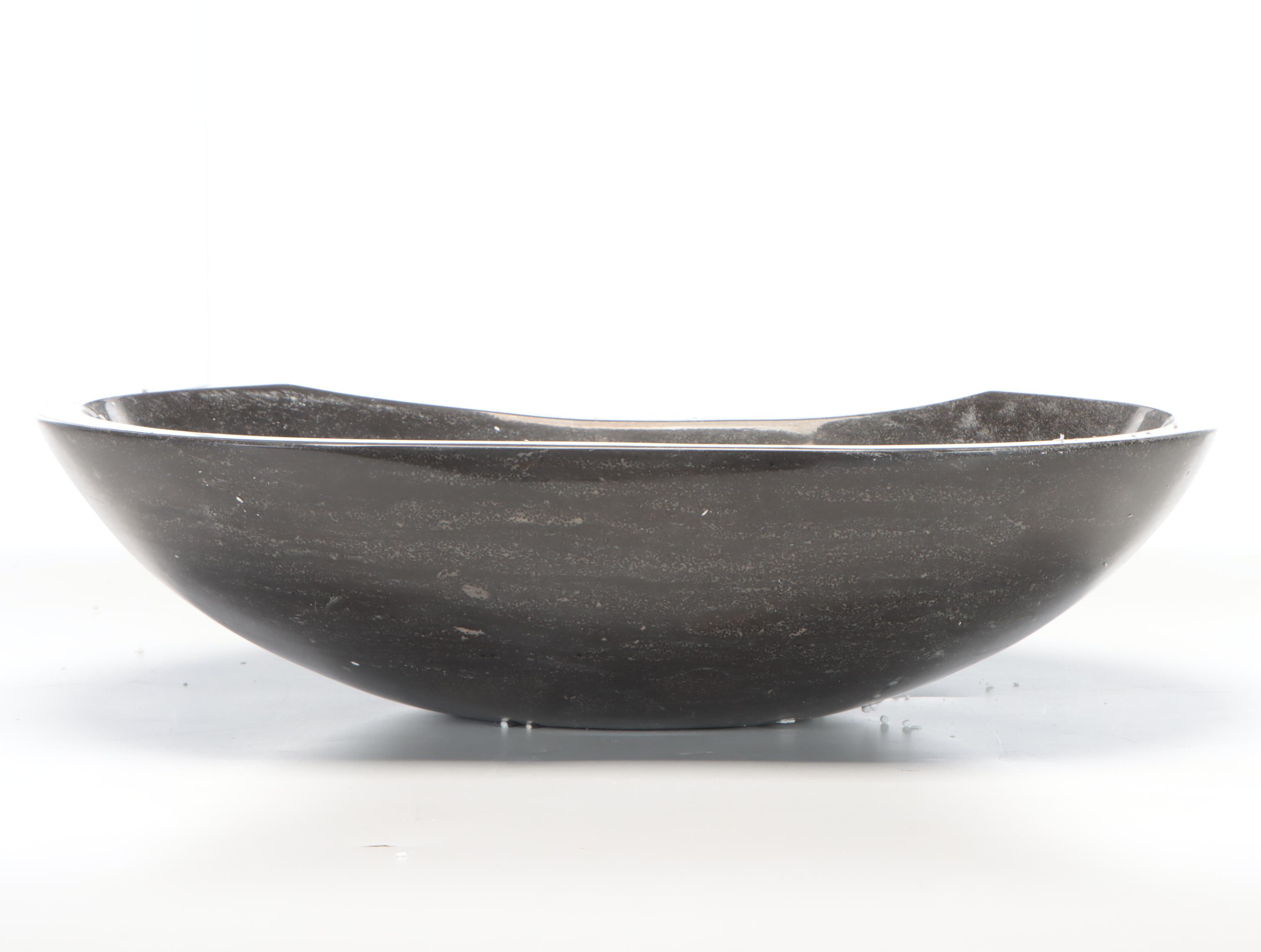 Blue Limestone Vessel Sink, Brushed Nickel Wall Mount Faucet and Pop Up Drain