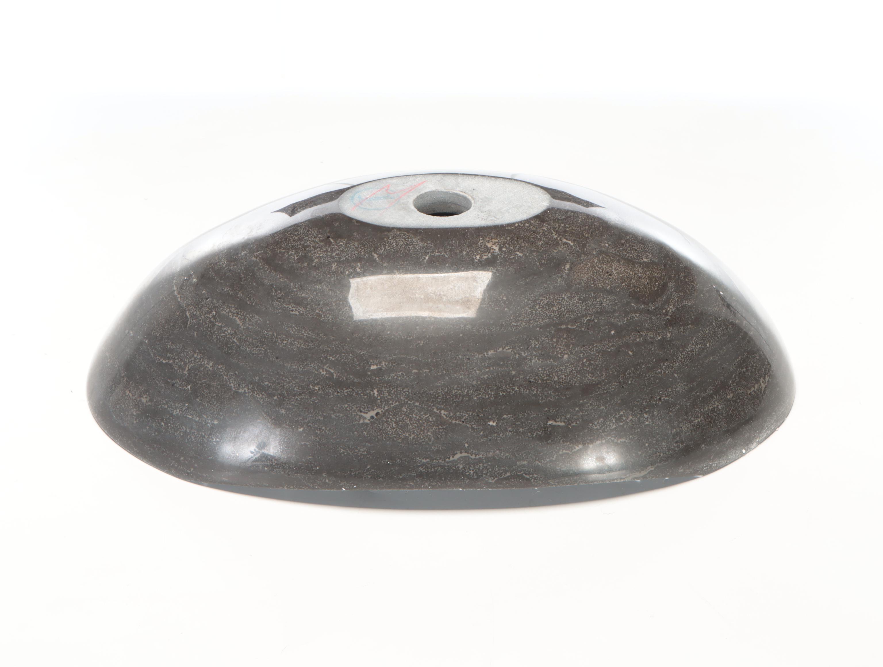 Blue Limestone Vessel Sink, Brushed Nickel Wall Mount Faucet and Pop Up Drain