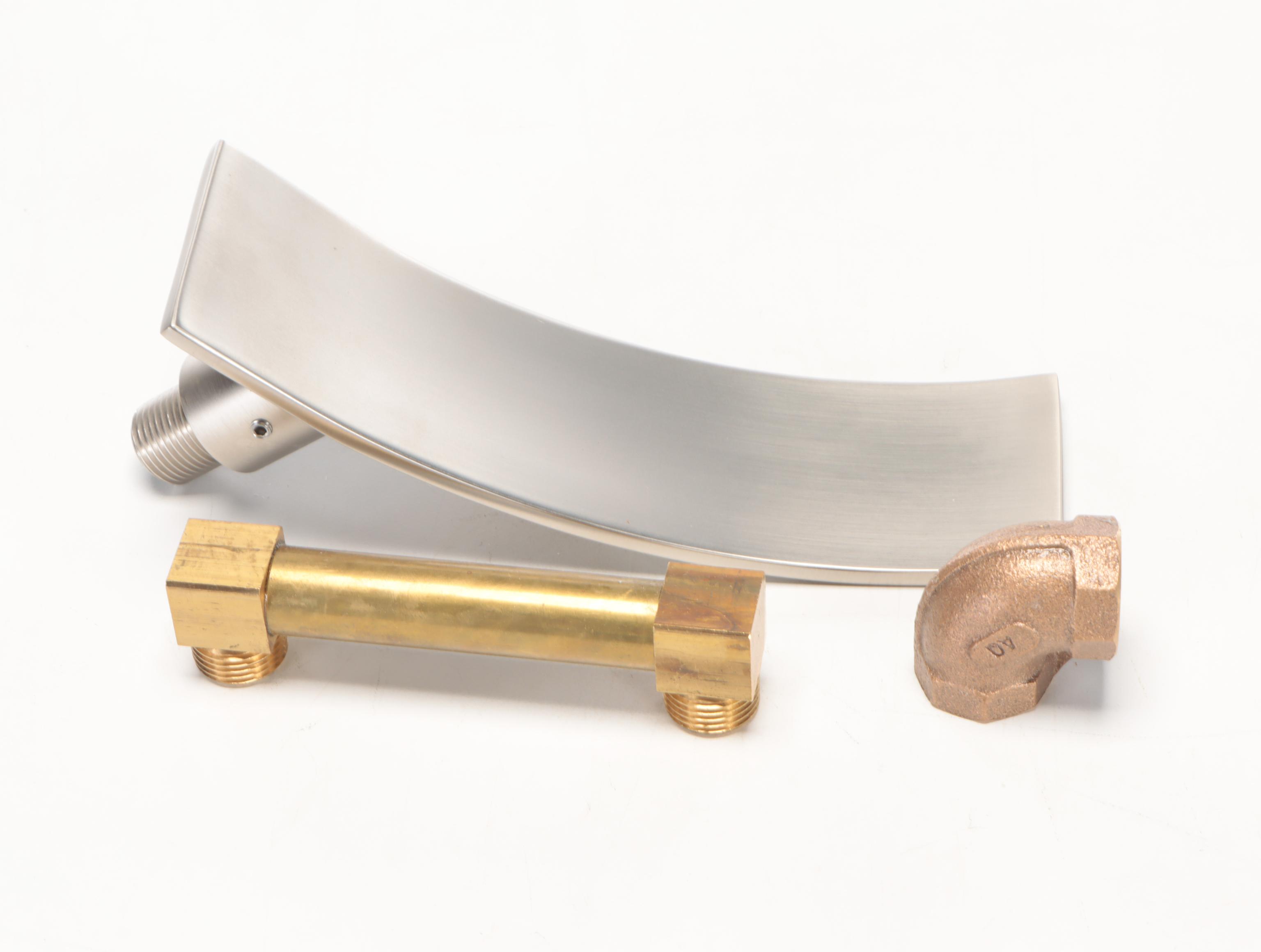 Blue Limestone Vessel Sink, Brushed Nickel Wall Mount Faucet and Pop Up Drain