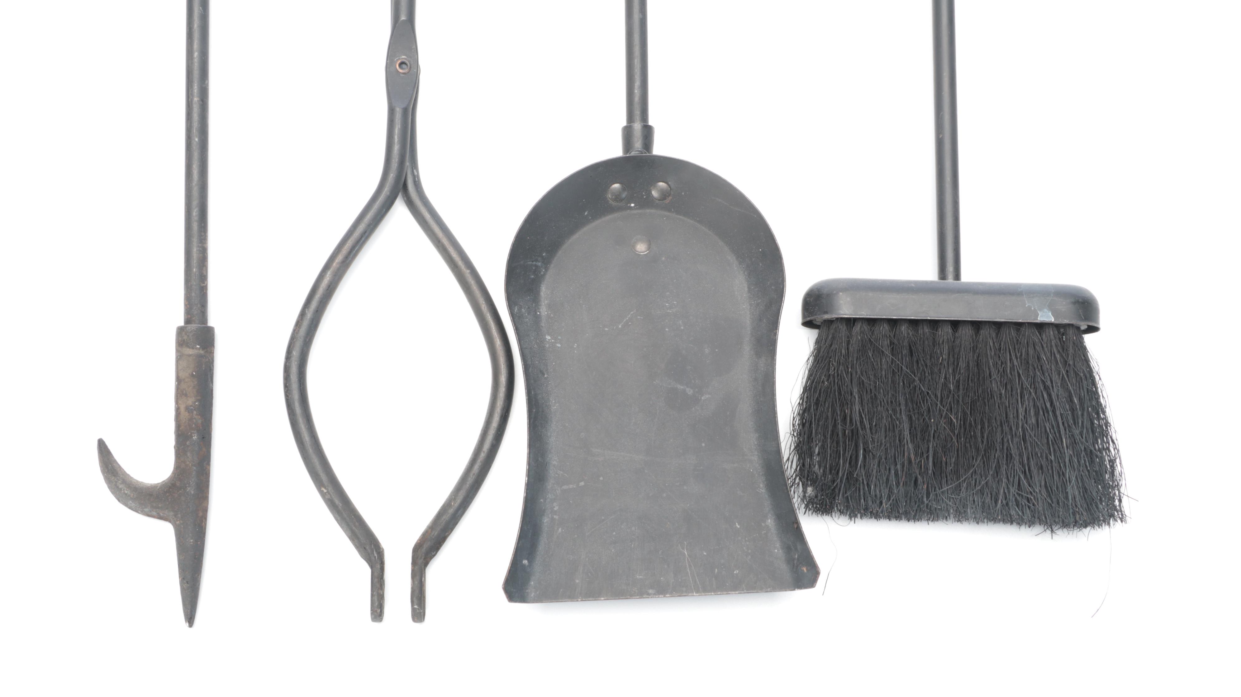 Fireplace Tool Set, Ash Bucket and Logs EBTH
