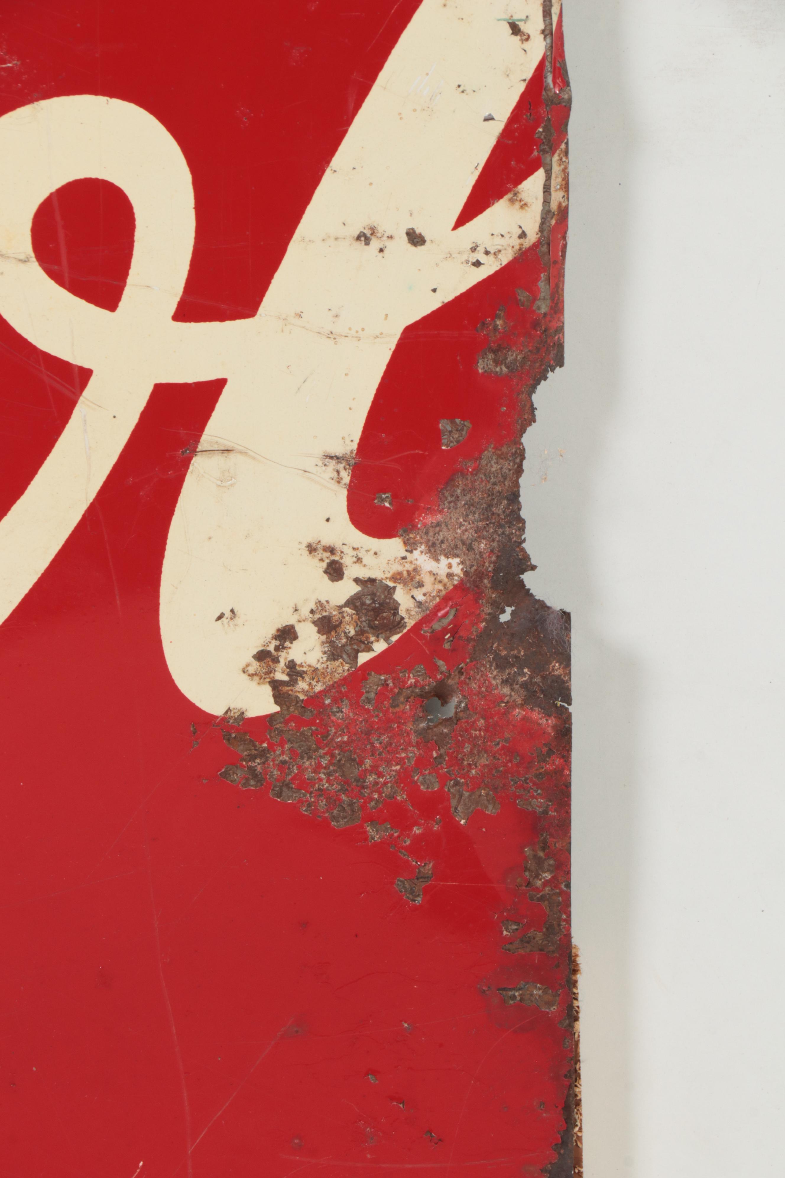 Coca-Cola Metal and Wood Advertising Sign, Mid-20th Century