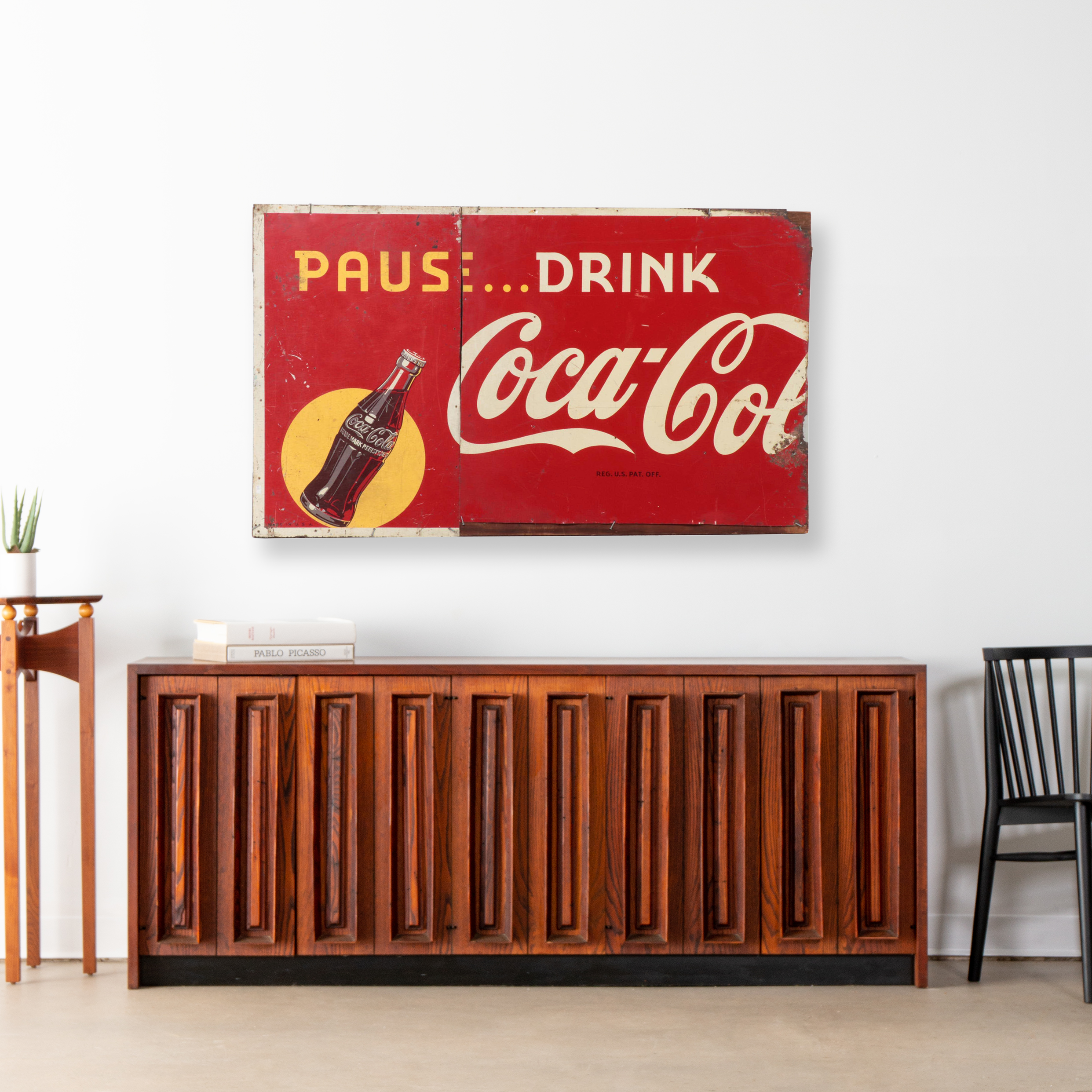 Coca-Cola Metal and Wood Advertising Sign, Mid-20th Century