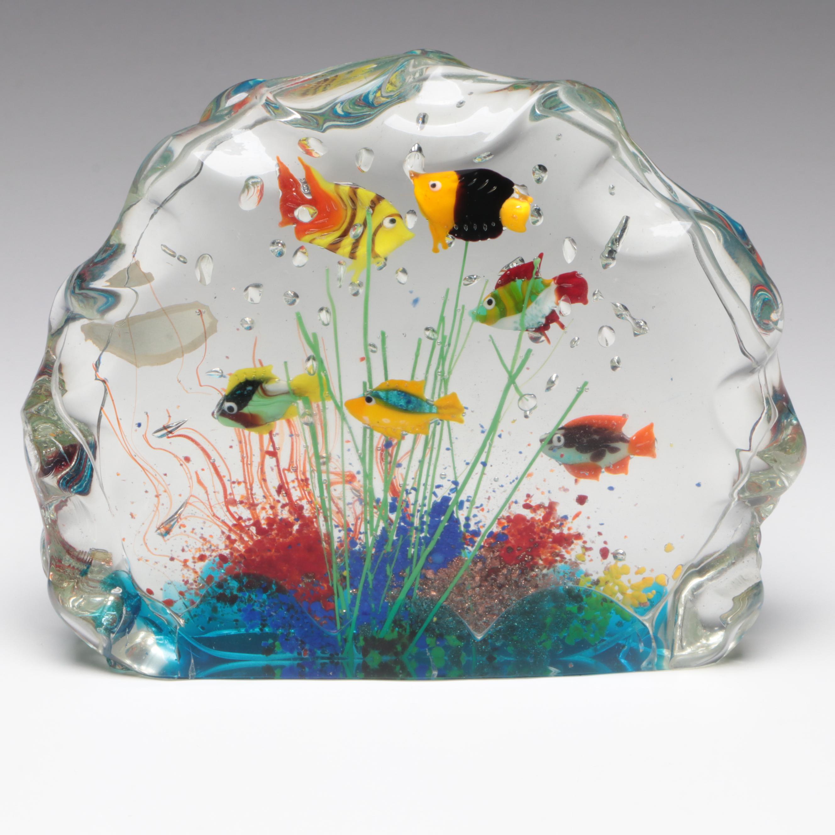 Murano Fish Motif Glass Paperweight with Sea Animal Motif Glass Paperweights