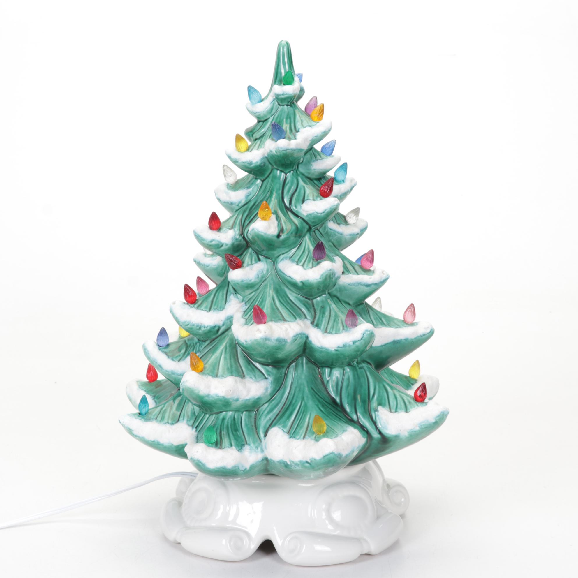 Snow-Capped Atlantic Mold Illuminated Ceramic Christmas Tree With Separate Base