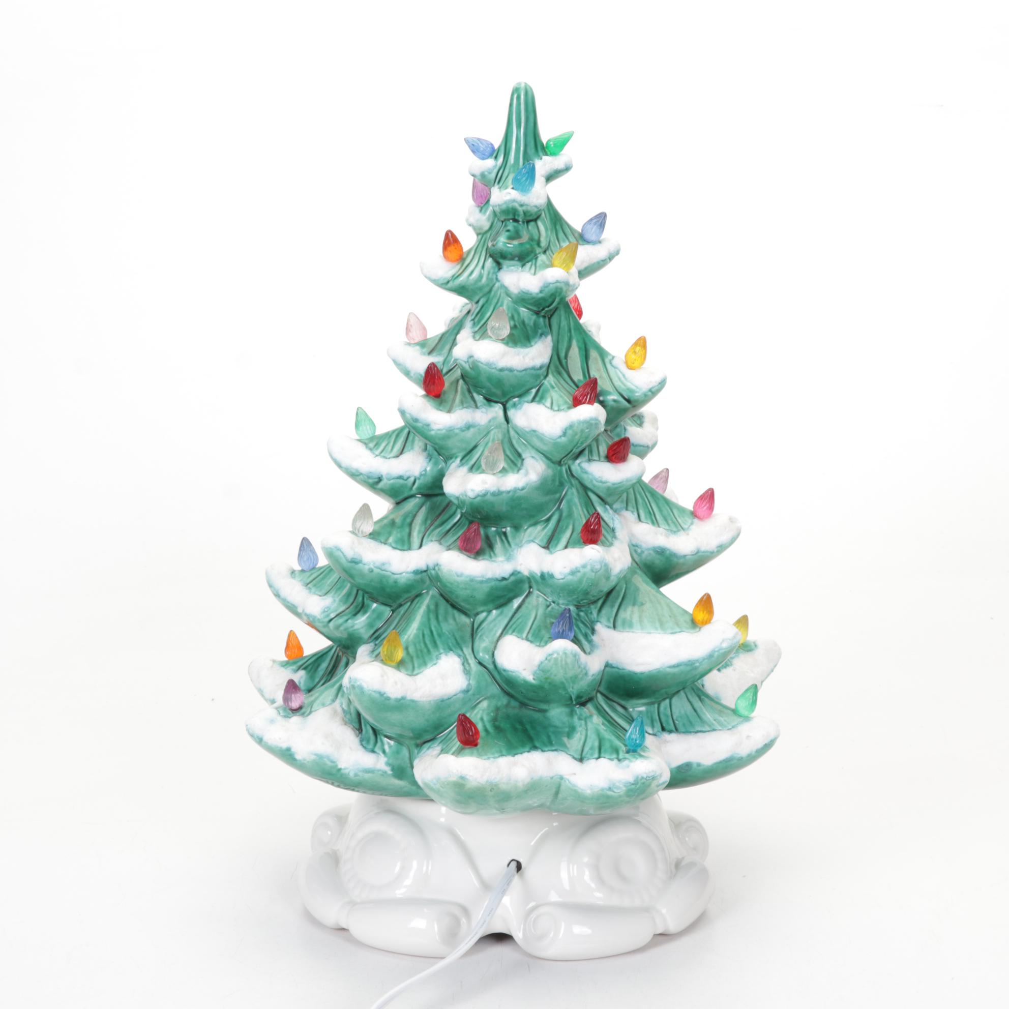 Snow-Capped Atlantic Mold Illuminated Ceramic Christmas Tree With Separate Base