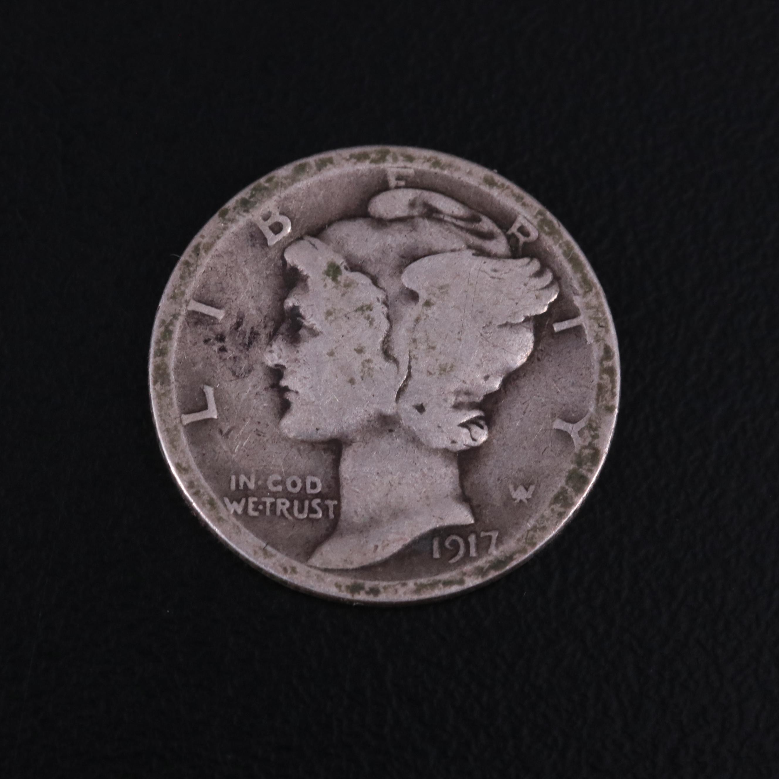 Collection of Sixty-One silver Mercury and Roosevelt Dimes Including a 1917-S