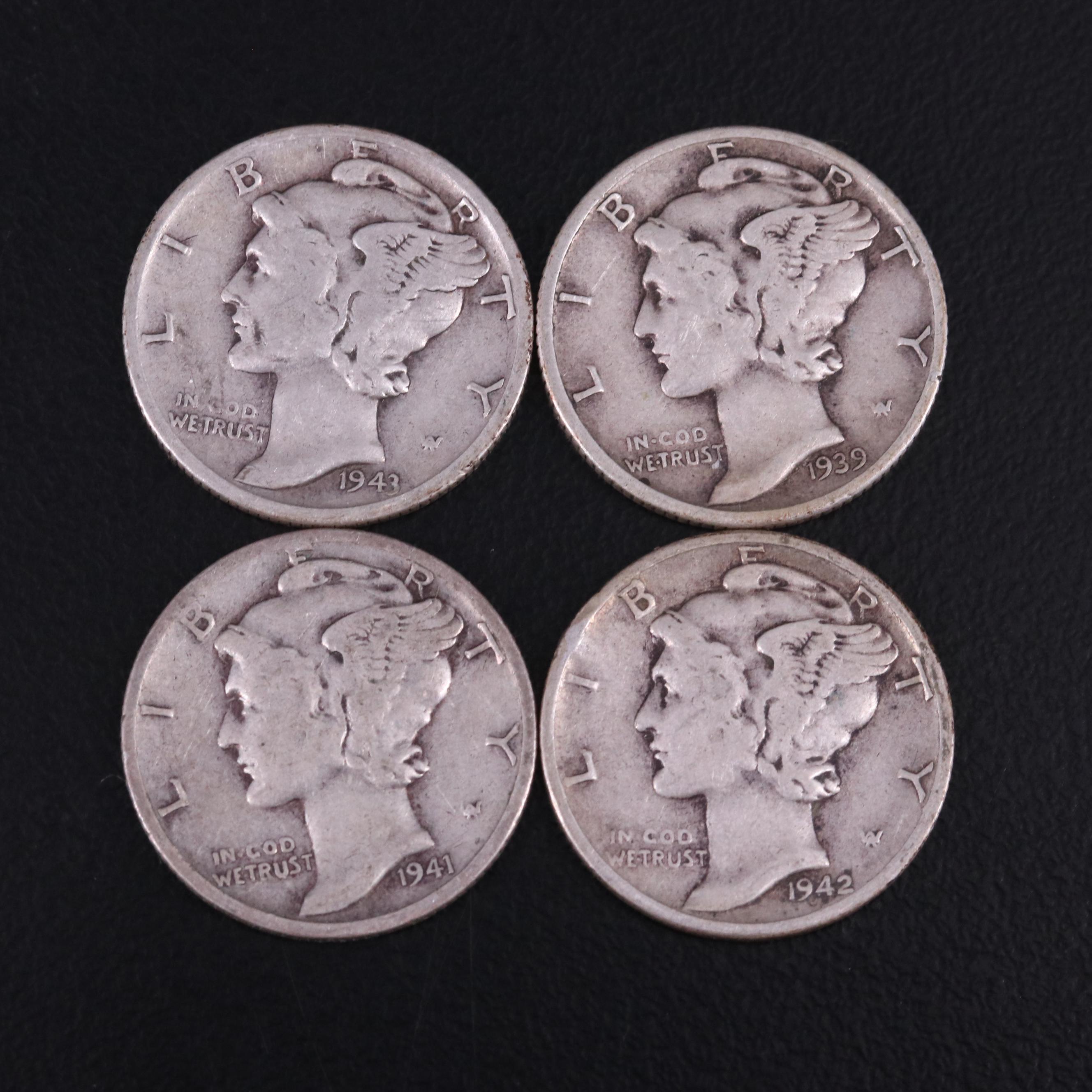 Collection of Sixty-One silver Mercury and Roosevelt Dimes Including a 1917-S