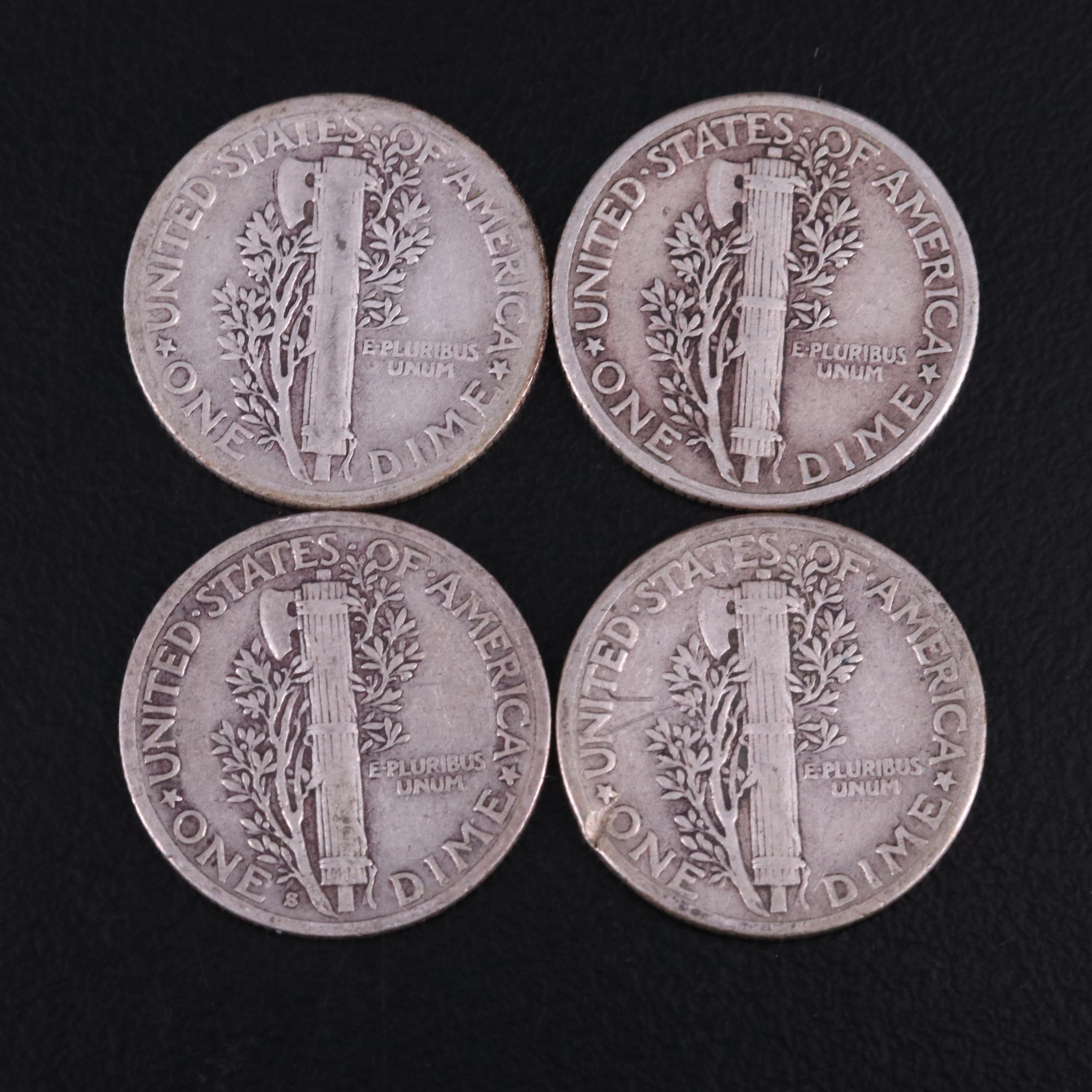 Collection of Sixty-One silver Mercury and Roosevelt Dimes Including a 1917-S