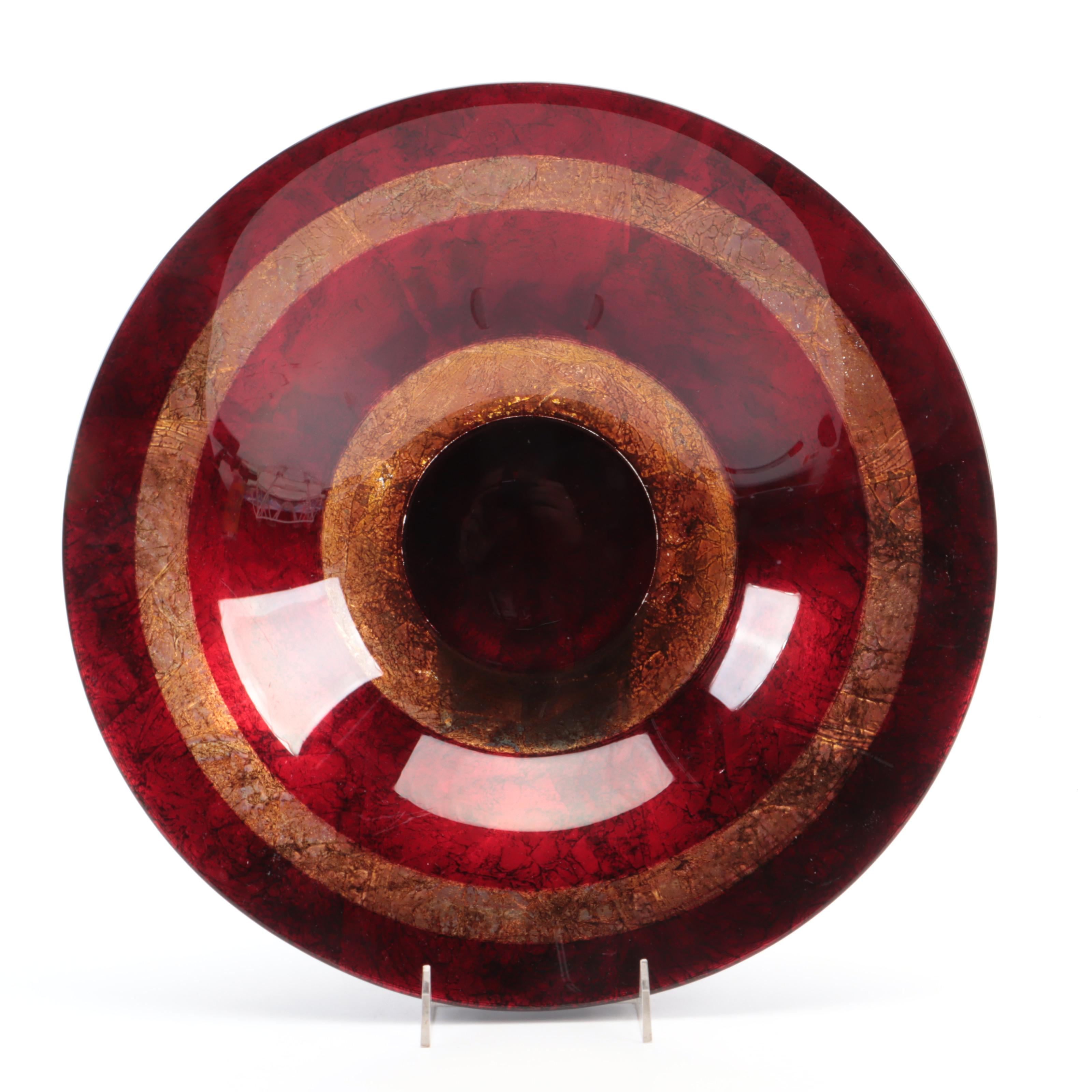 Red and Gold Glass Centerpiece Bowl EBTH