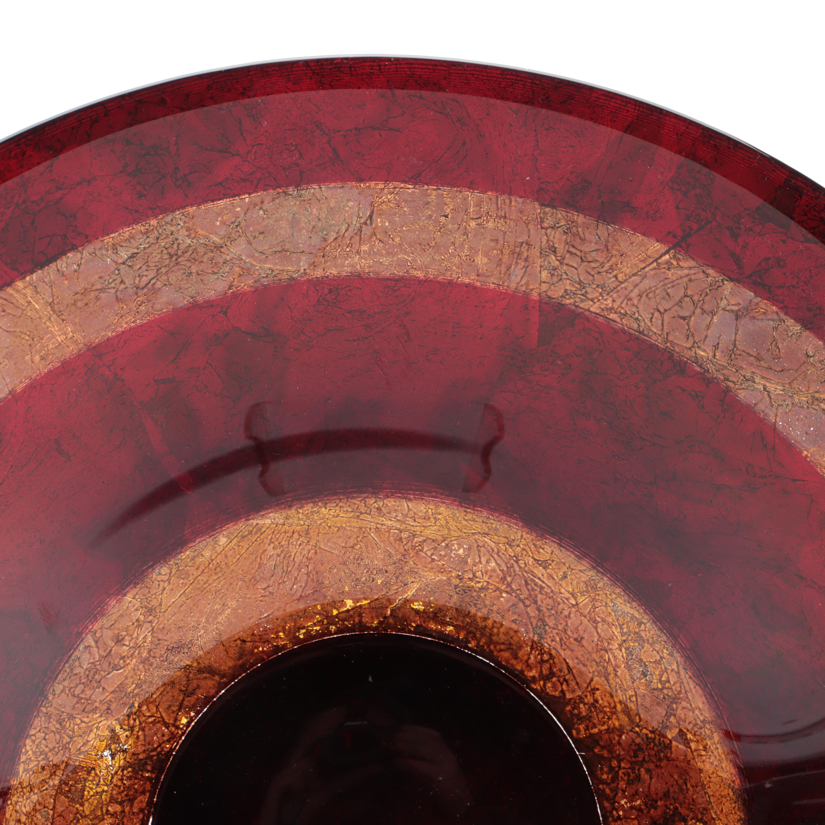 Red and Gold Glass Centerpiece Bowl EBTH