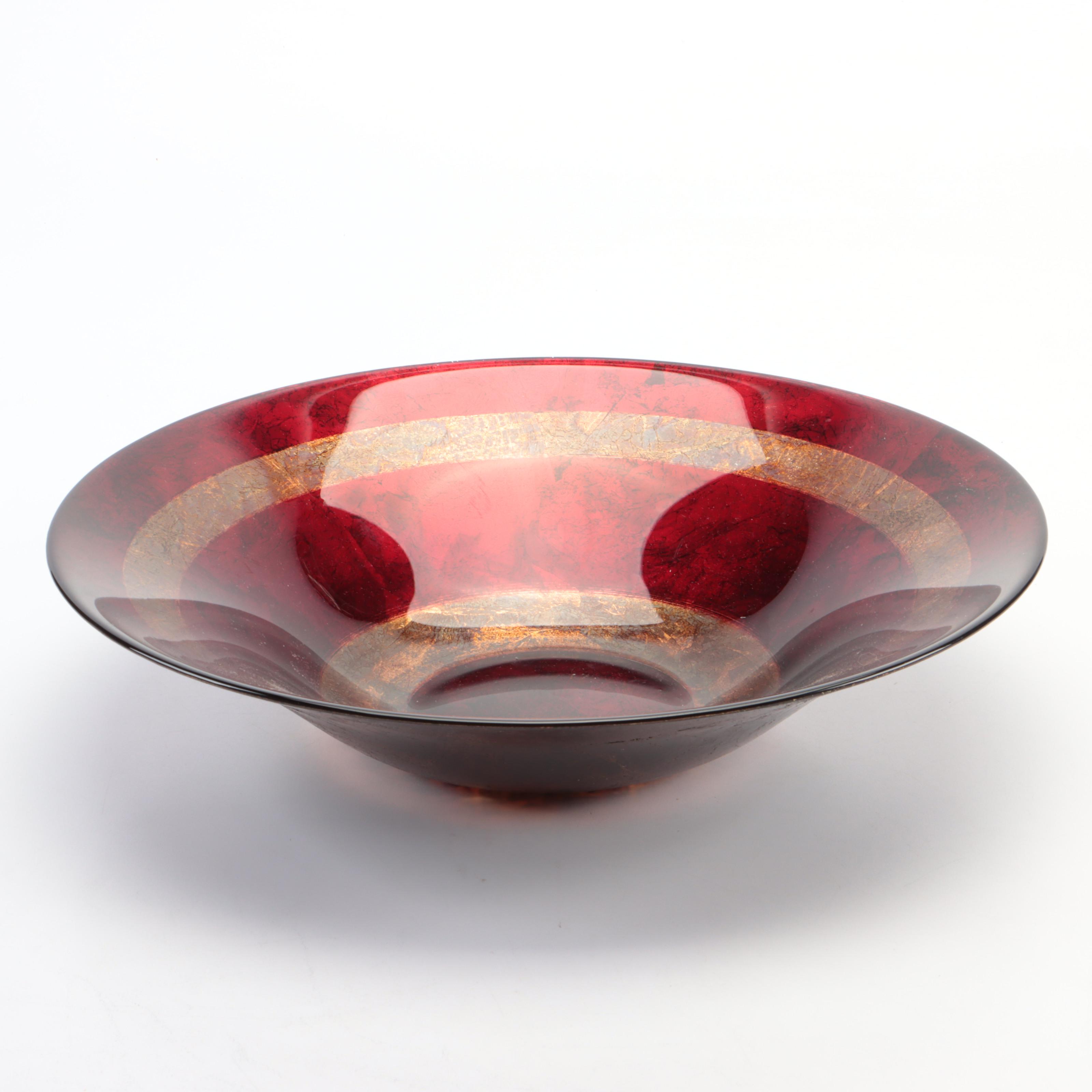 Red and Gold Glass Centerpiece Bowl EBTH