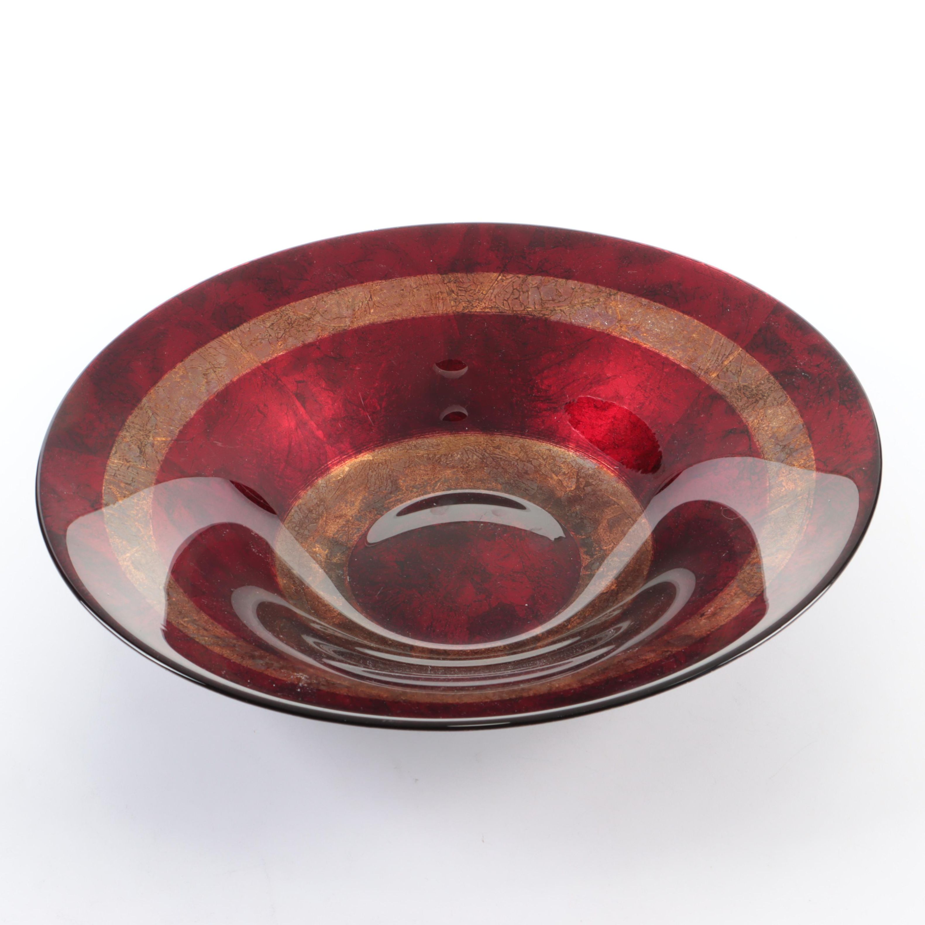 Red and Gold Glass Centerpiece Bowl EBTH