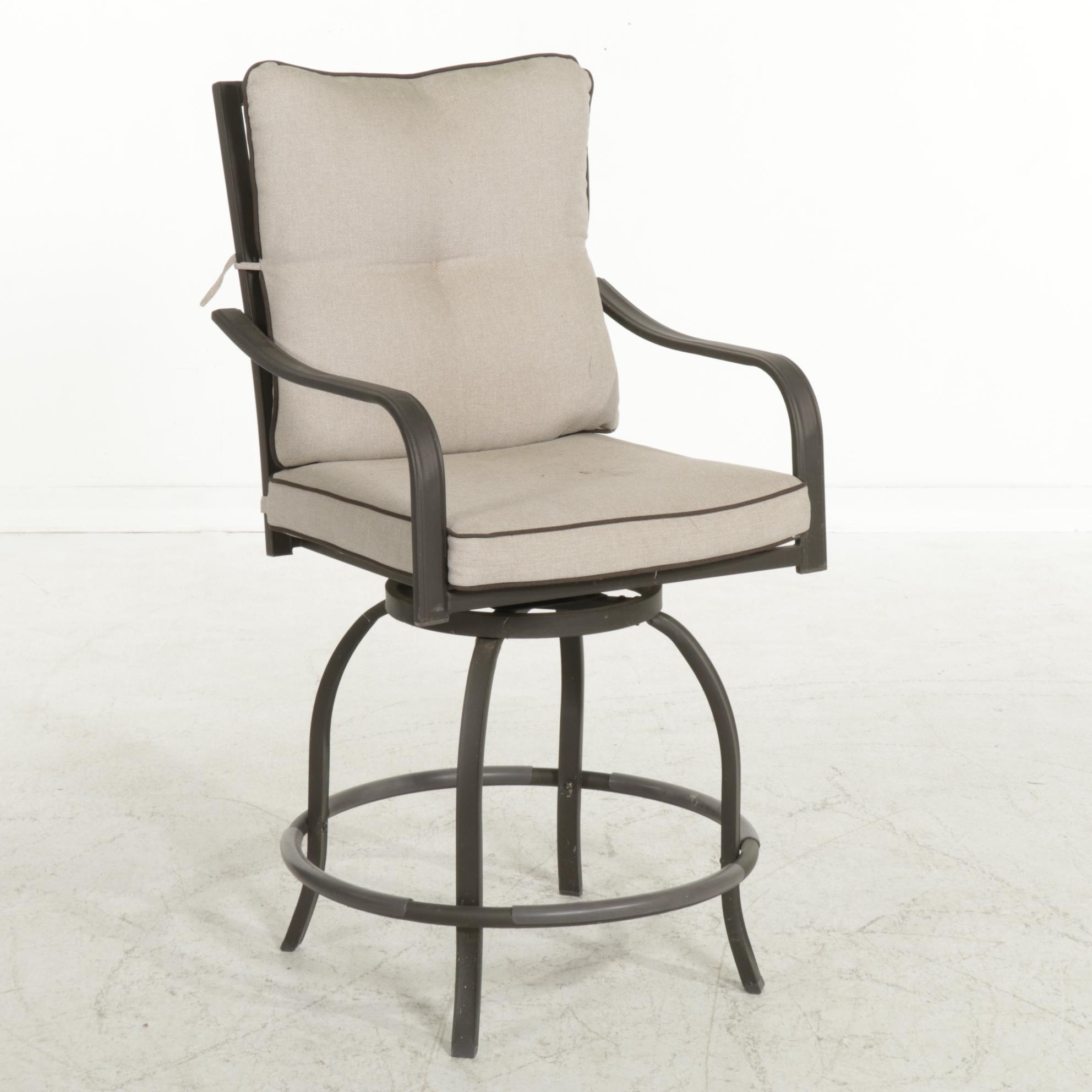 High-Top Patio Table with Integral Fire Pit and Six Barstools