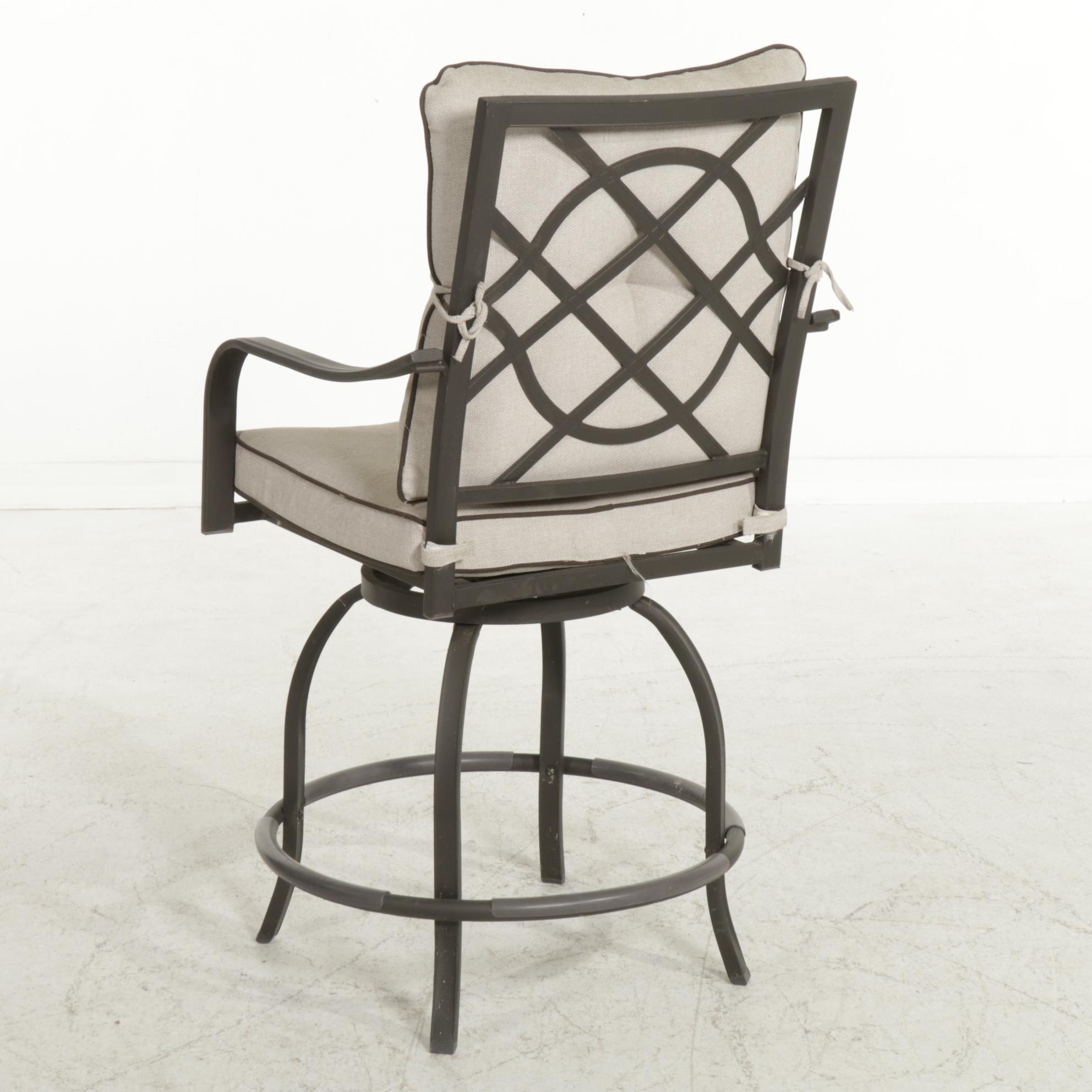 High-Top Patio Table with Integral Fire Pit and Six Barstools