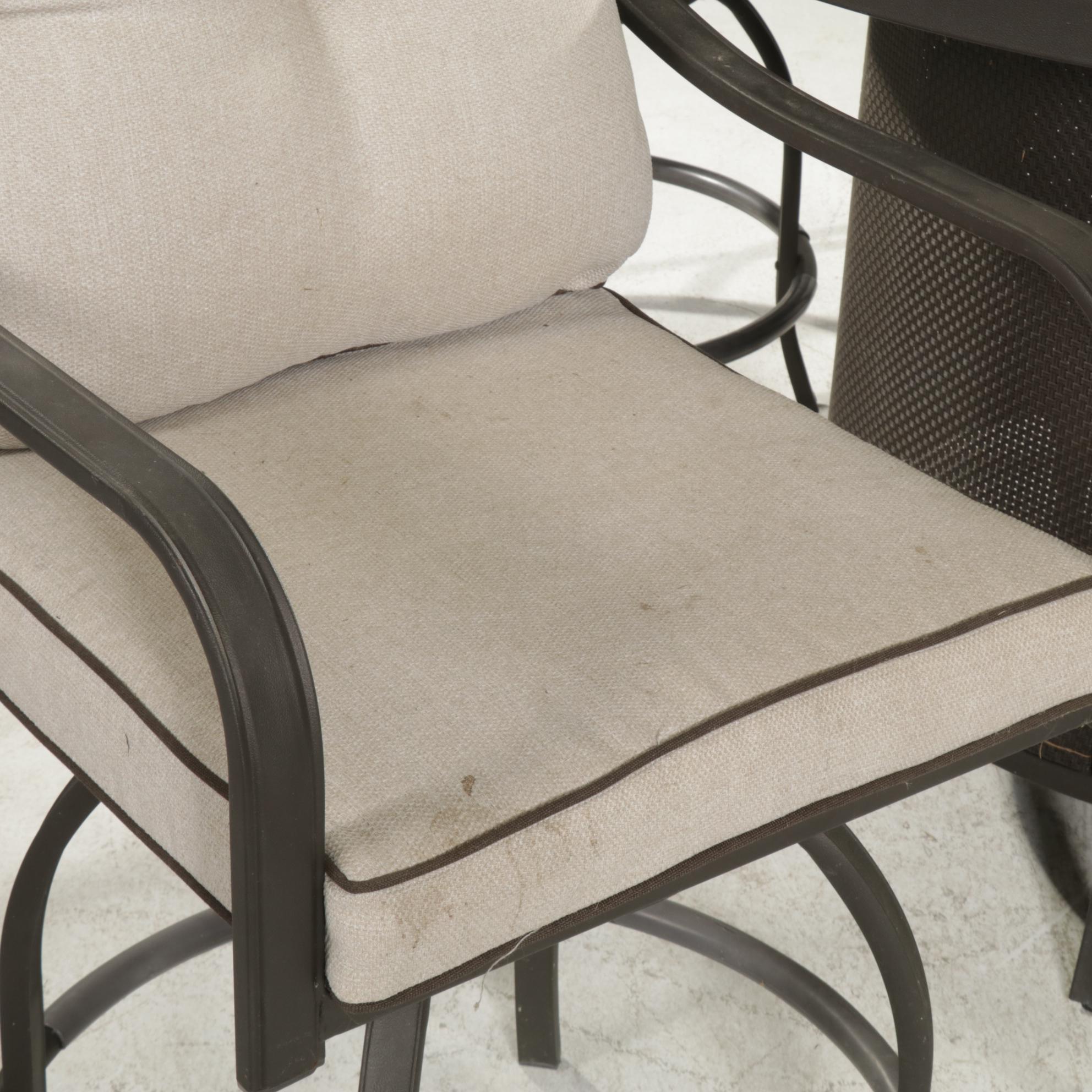 High-Top Patio Table with Integral Fire Pit and Six Barstools