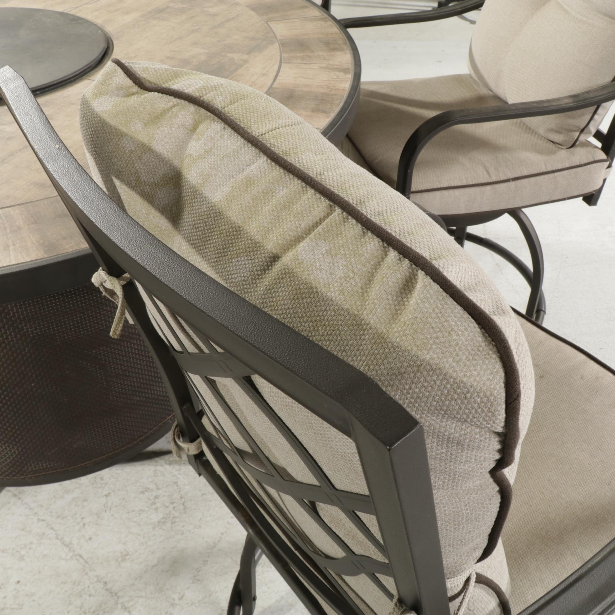 High-Top Patio Table with Integral Fire Pit and Six Barstools