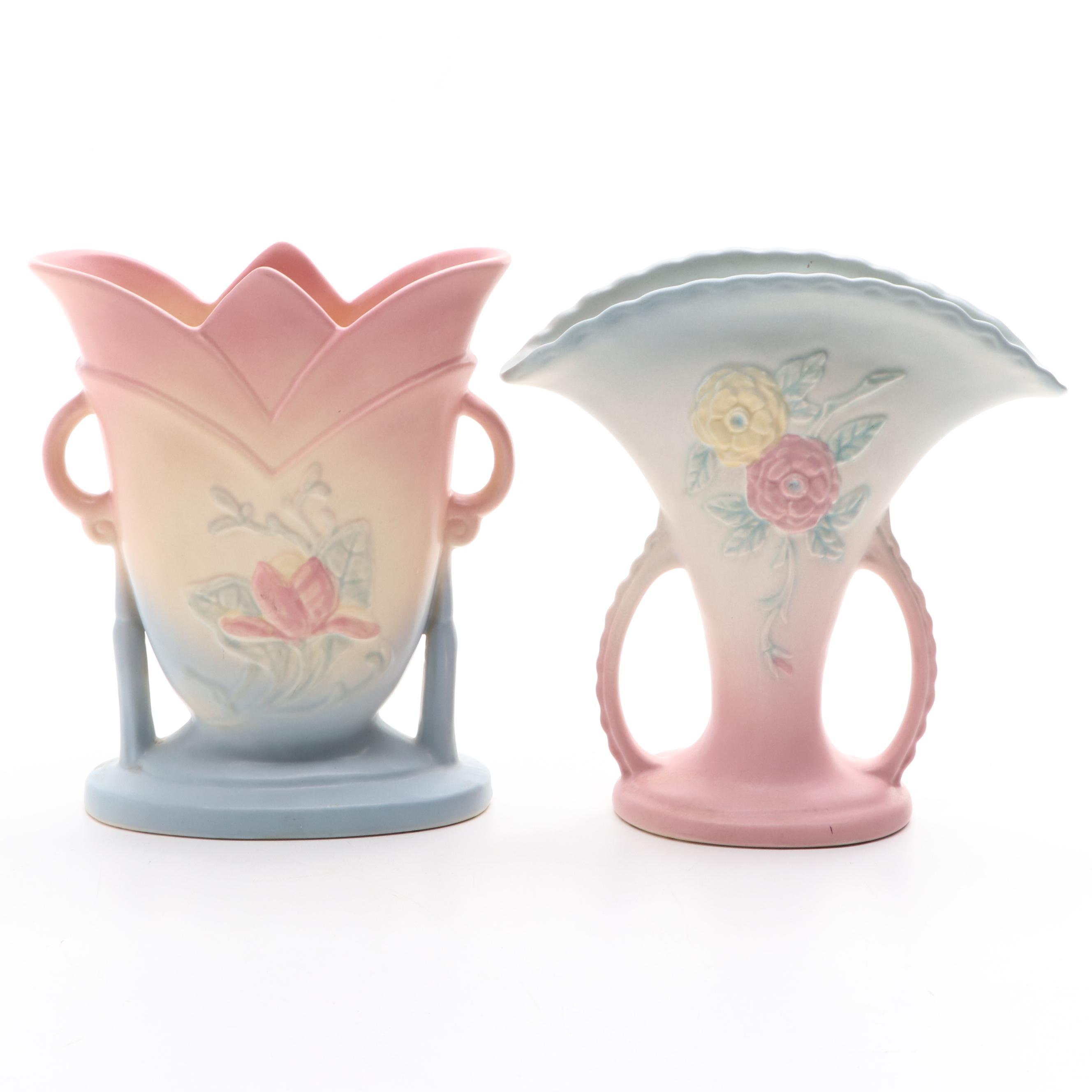 Hull Pottery "Open Rose," "Magnolia," and Other Vases with "Wildflower" Pitcher