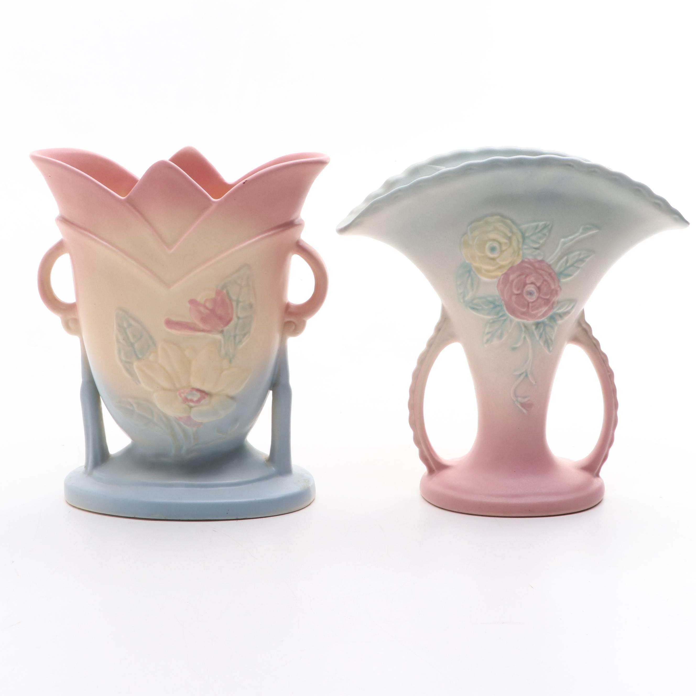 Hull Pottery "Open Rose," "Magnolia," and Other Vases with "Wildflower" Pitcher