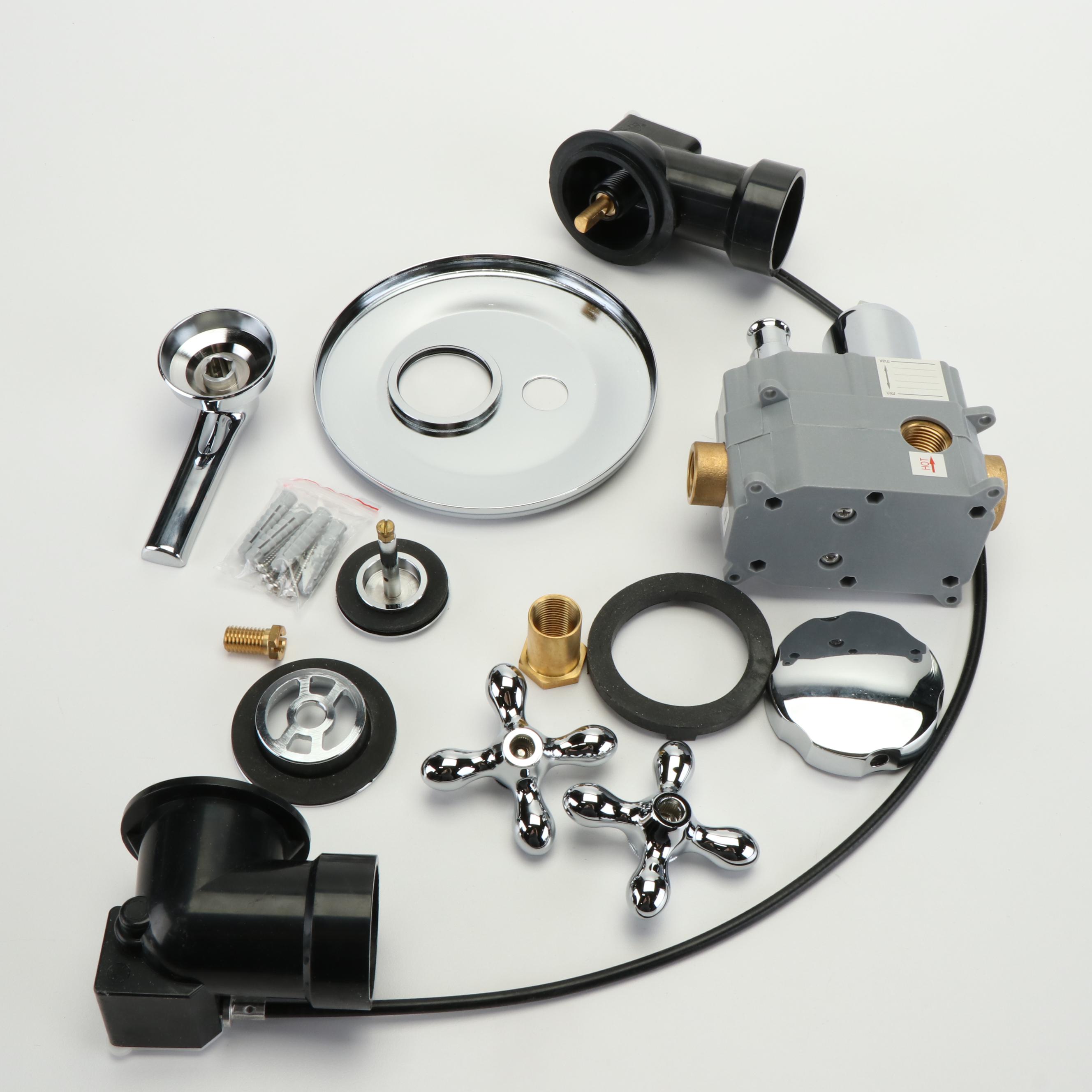 Pressure Balanced Shower Valve, Cross Handles, and Tub Drain in Chrome